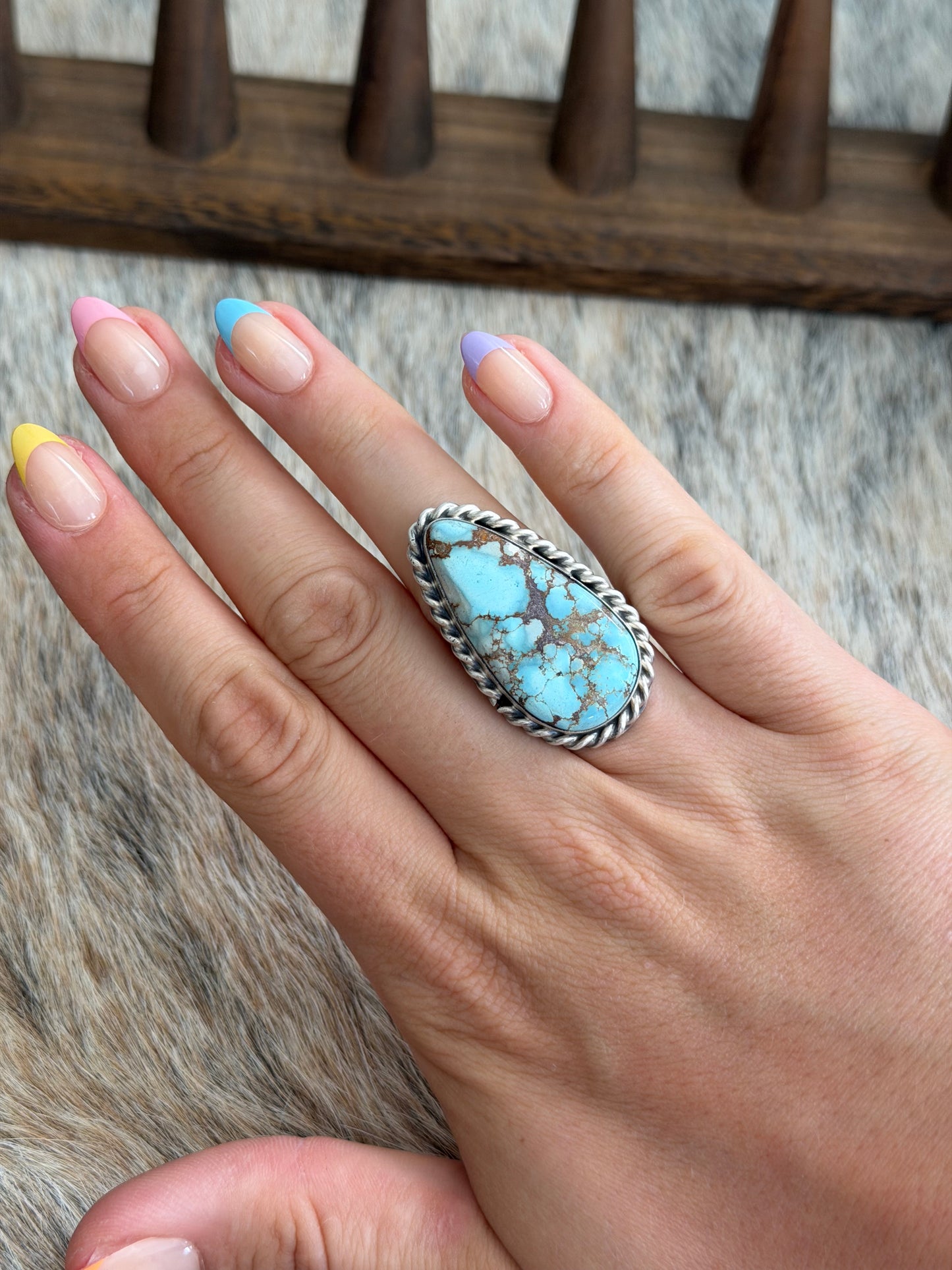 Large Size 10 Golden Hills Turquoise Ring