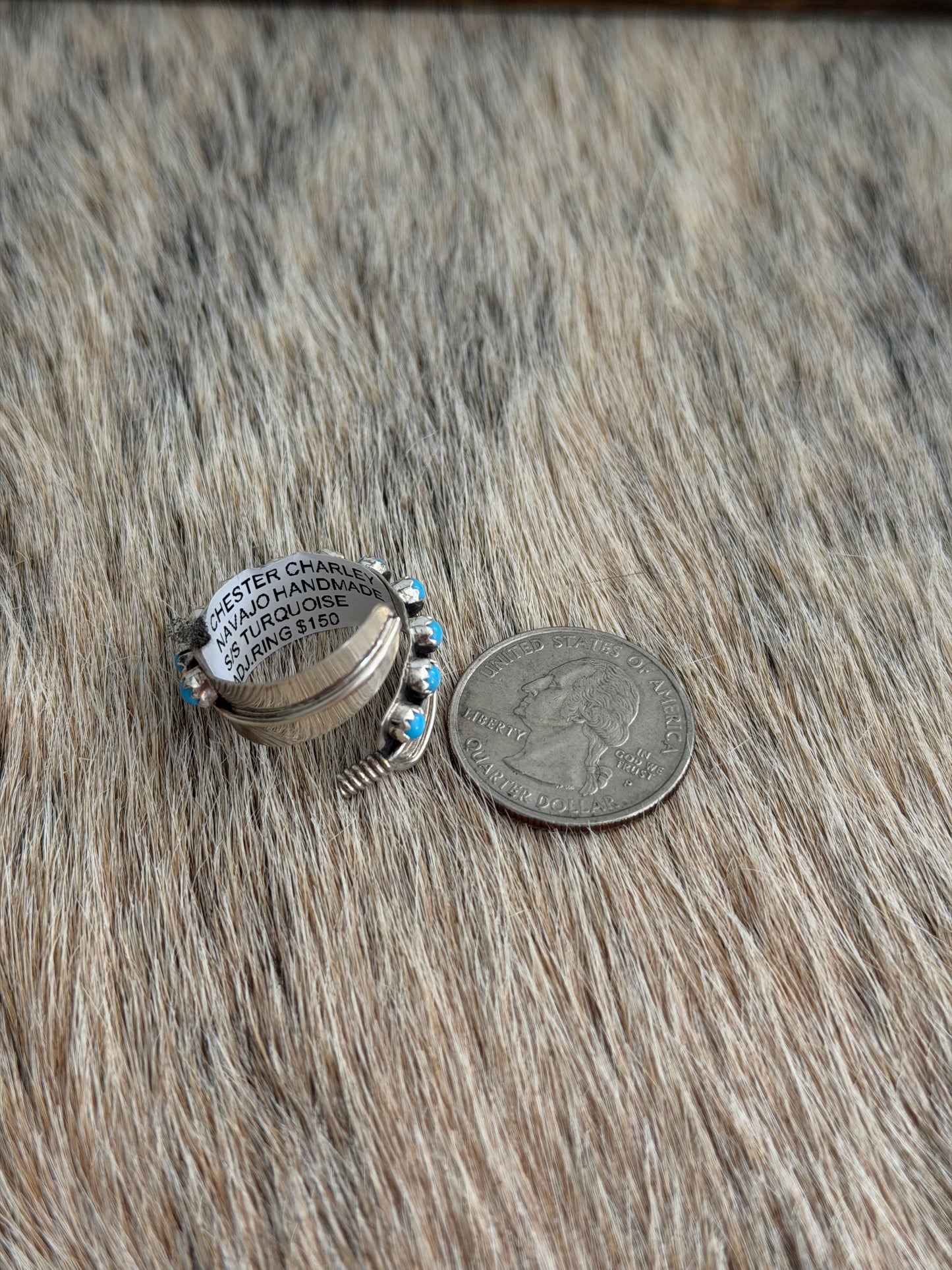 Adjustable Kingman Turquoise Feather Wrap Ring
