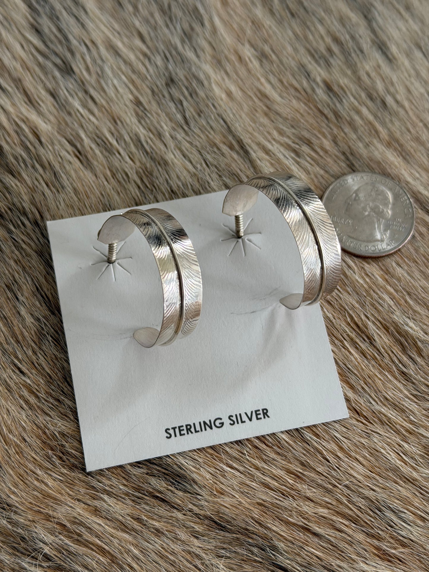Sterling Silver Feather Hoop Earrings