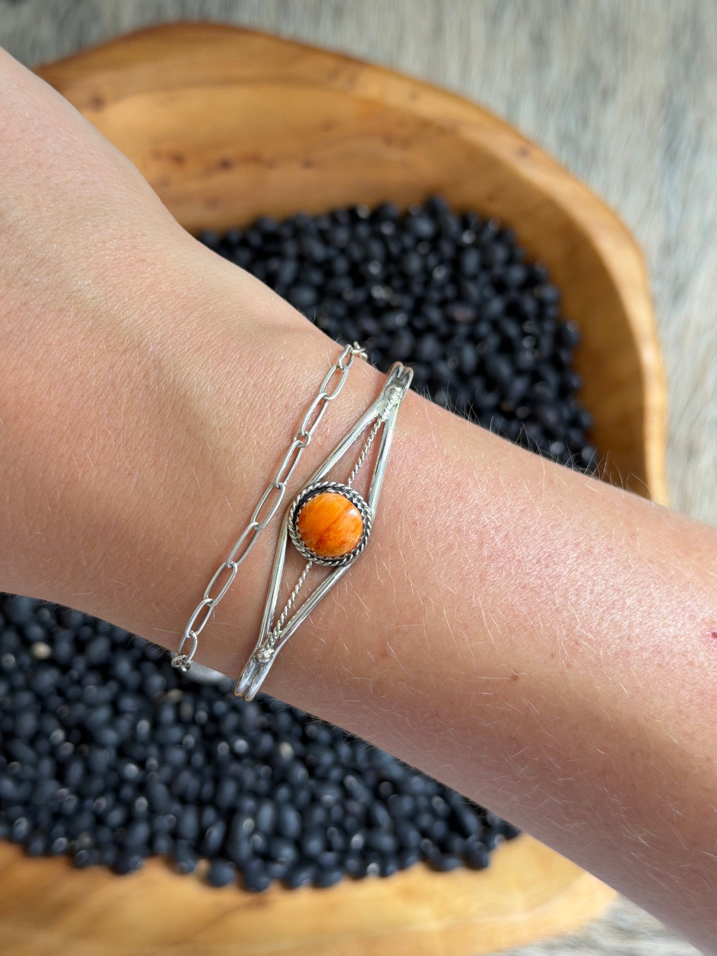 Orange Spiny Oyster Shell Dainty Cuff