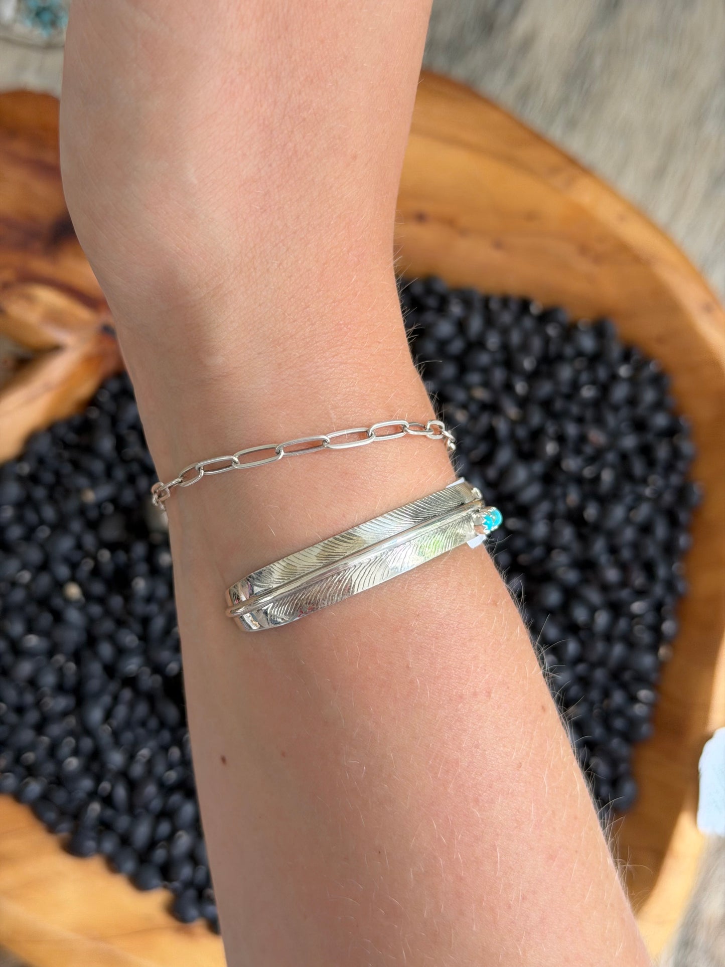 Kingman Turquoise Feather Cuff Bracelet