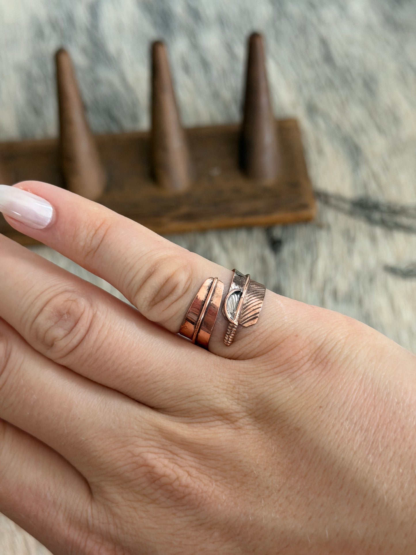 Adjustable Copper Feather Wrap Ring