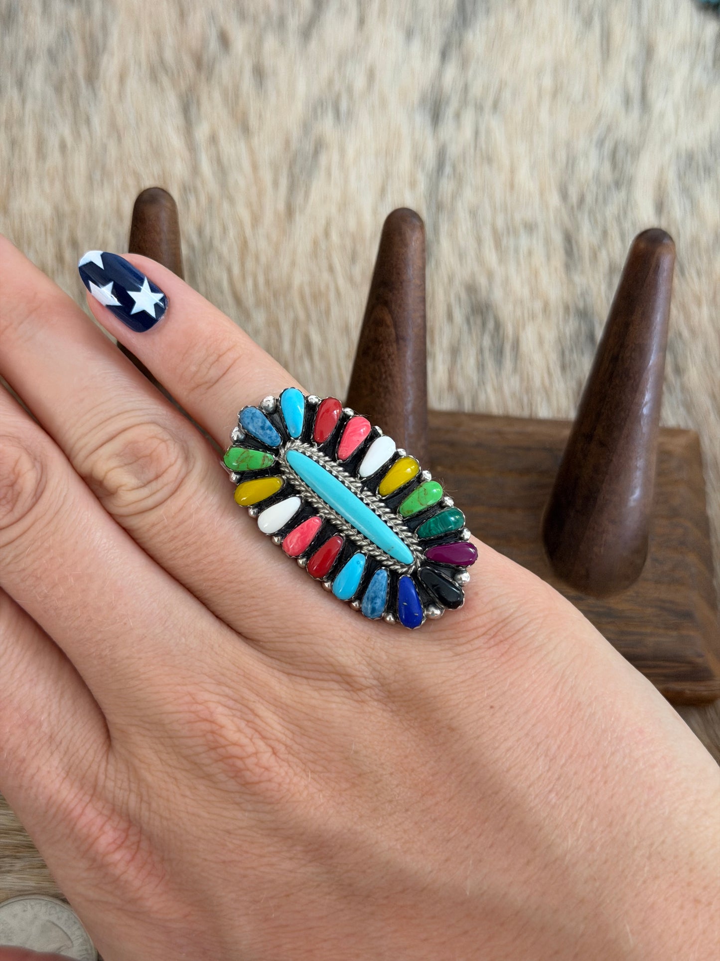 Size 8 Multicolor Cluster Ring