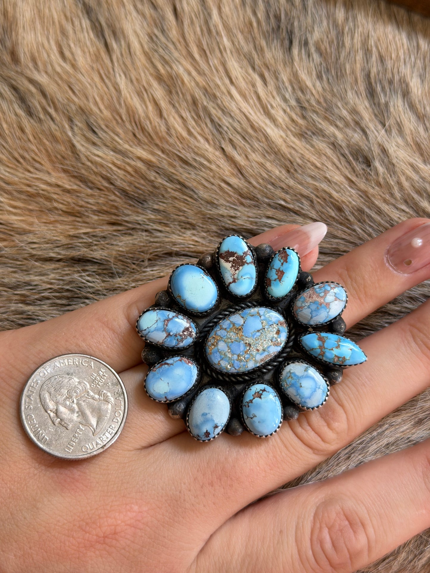 Adjustable Golden Hills Turquoise Cluster Ring