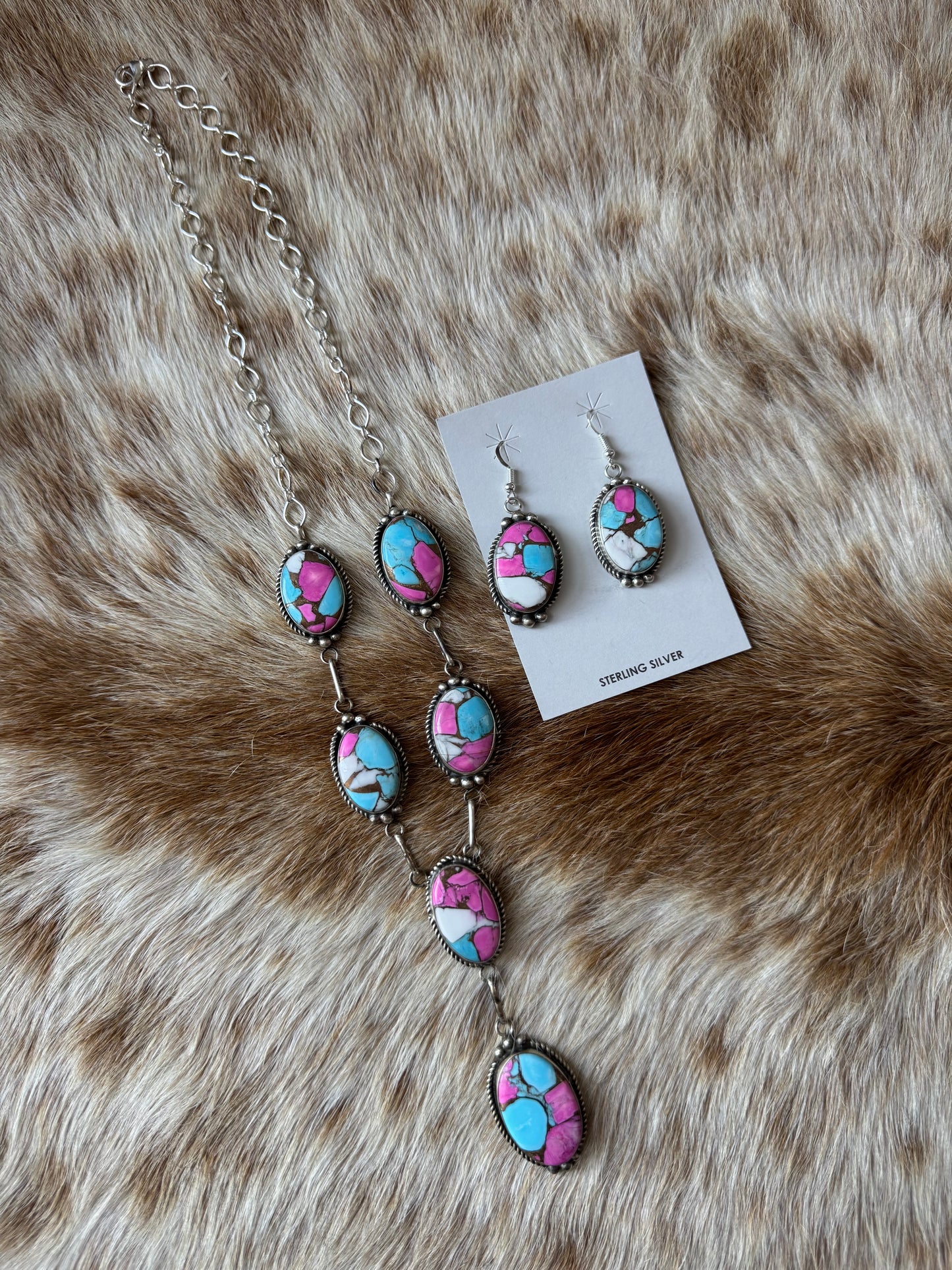 Cotton Candy Lariat Necklace and Earrings Set