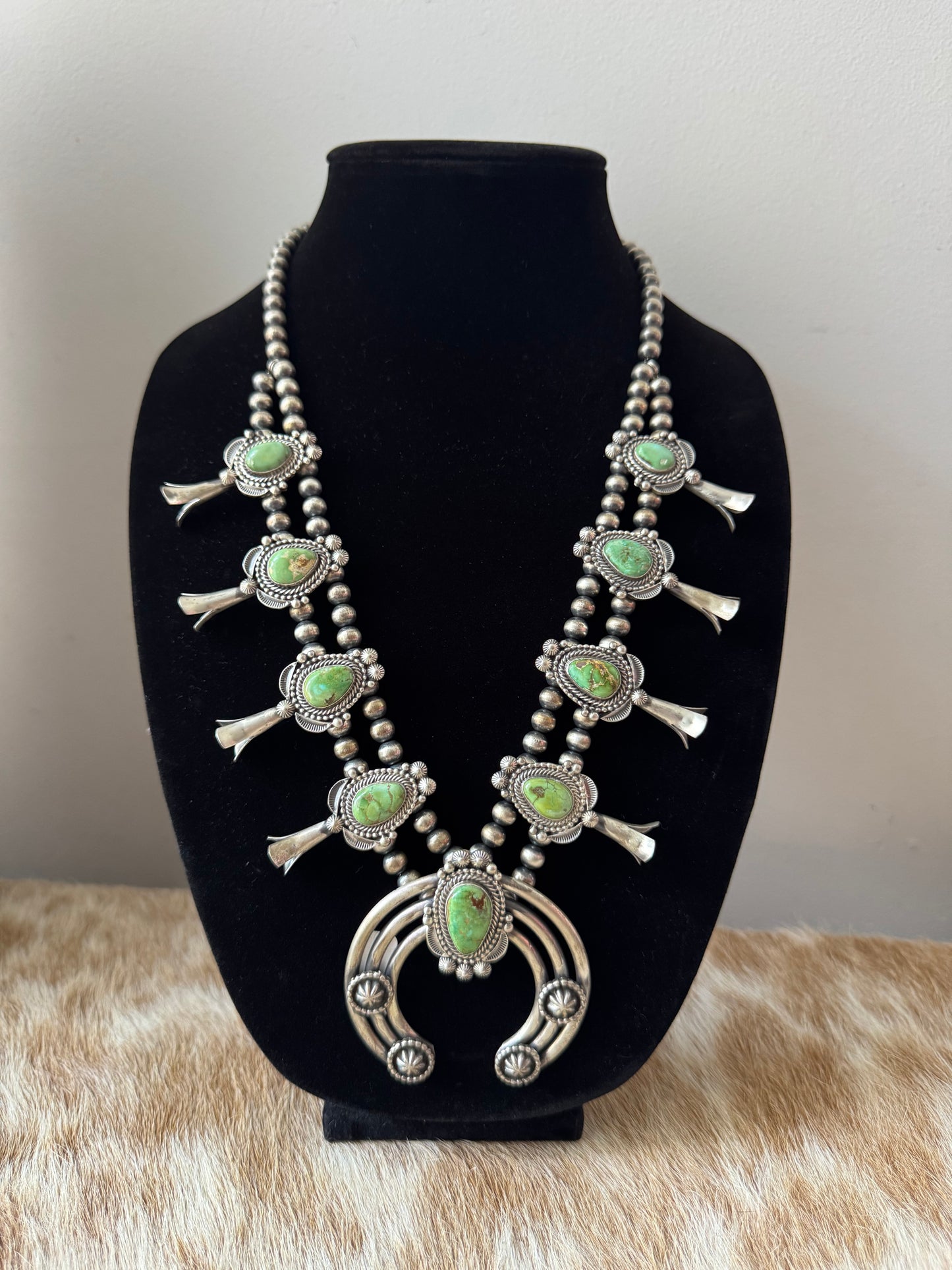 Sonoran Gold Turquoise Squash Blossom Necklace with Earrings