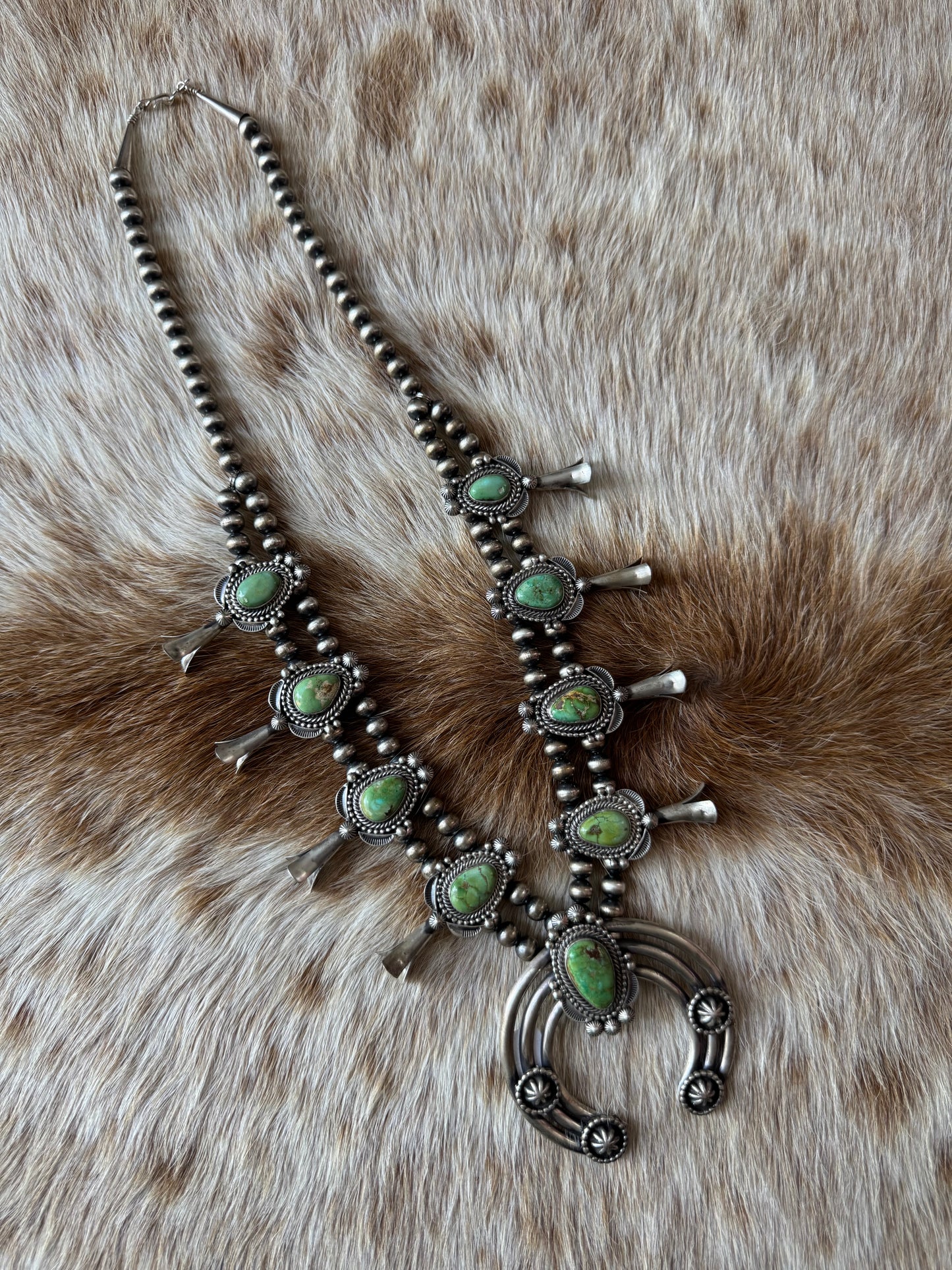 Sonoran Gold Turquoise Squash Blossom Necklace with Earrings