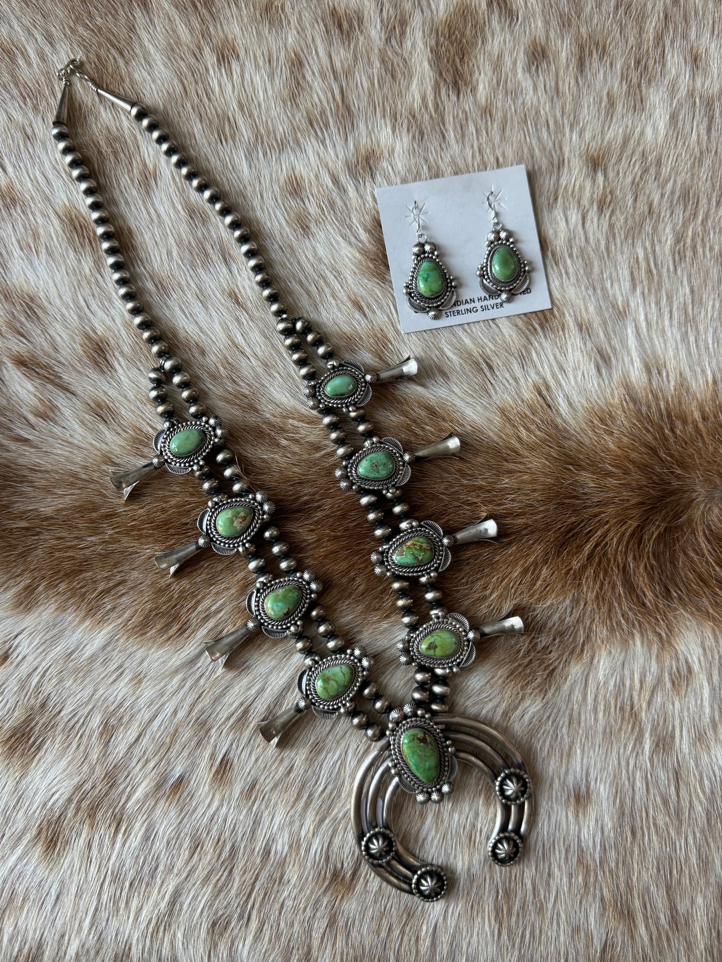 Sonoran Gold Turquoise Squash Blossom Necklace with Earrings