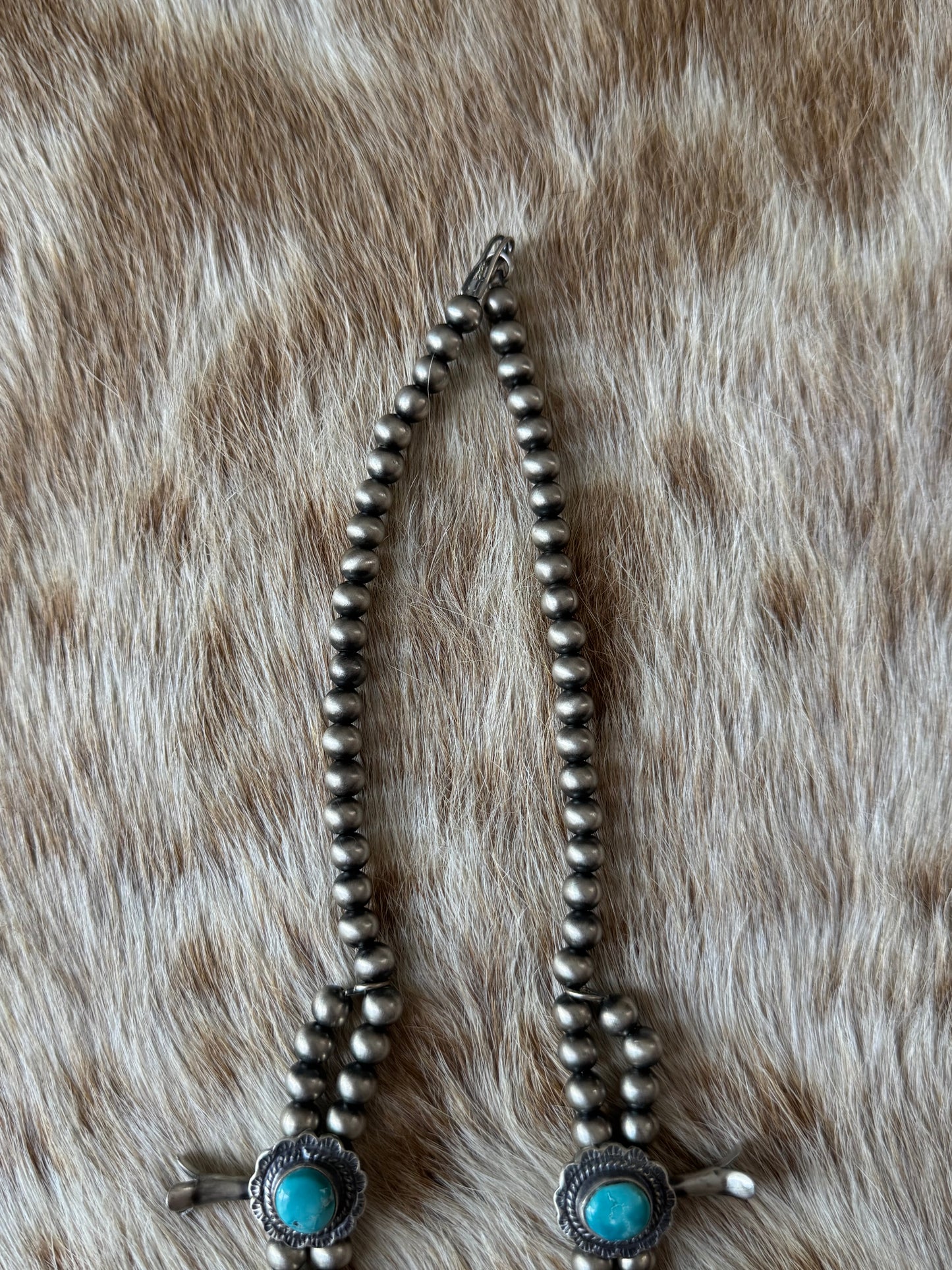 Kingman Turquoise Squash Blossom Necklace with Earrings