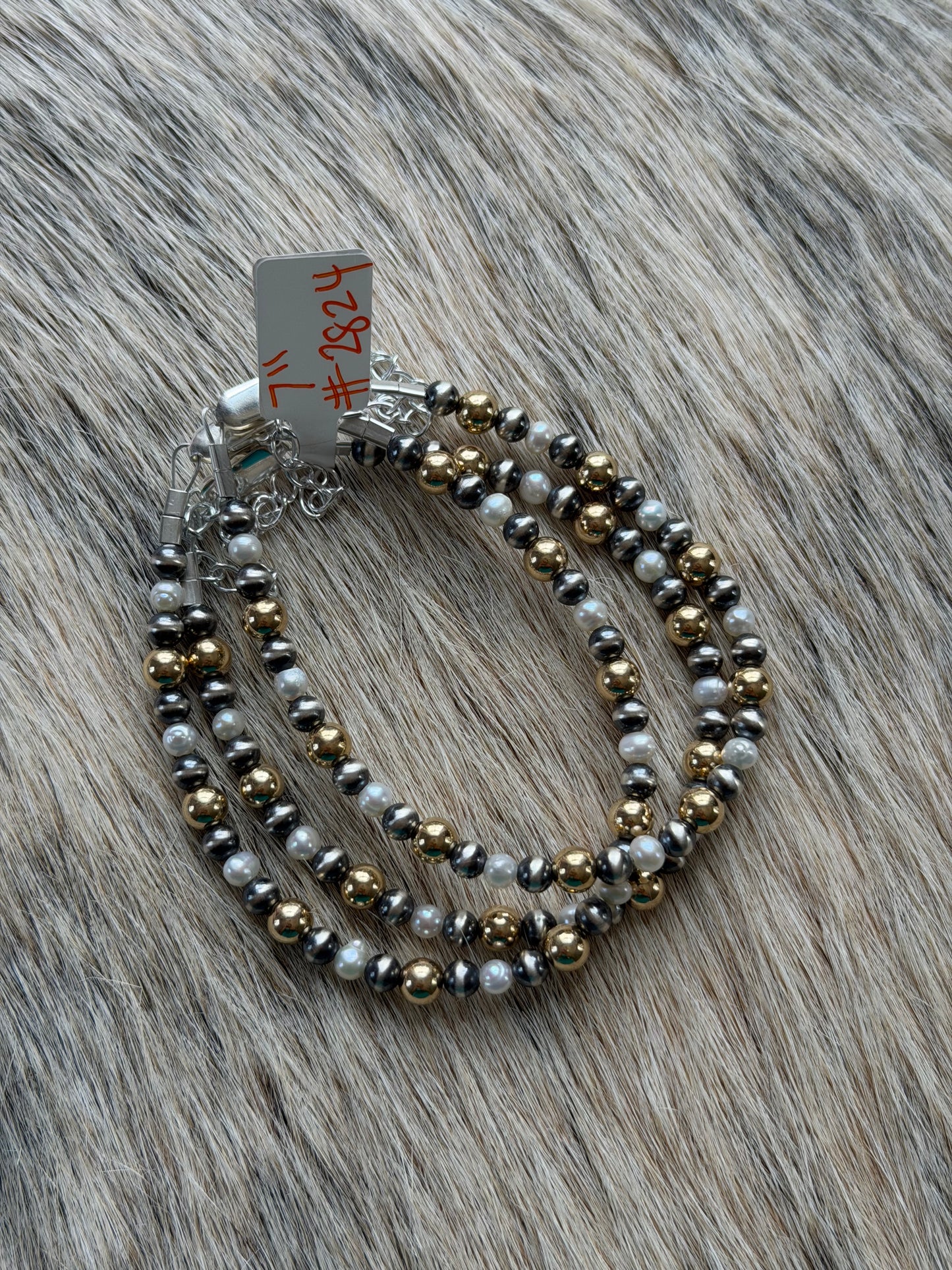 7" Freshwater Pearl and Gold Filled Bead Bracelet