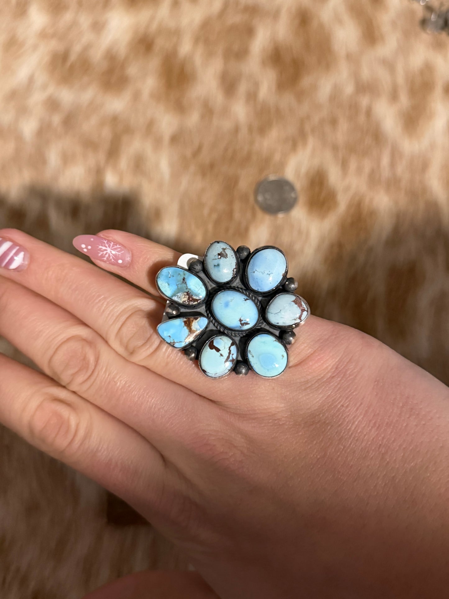 Size 7 Golden Hills Turquoise Cluster Ring