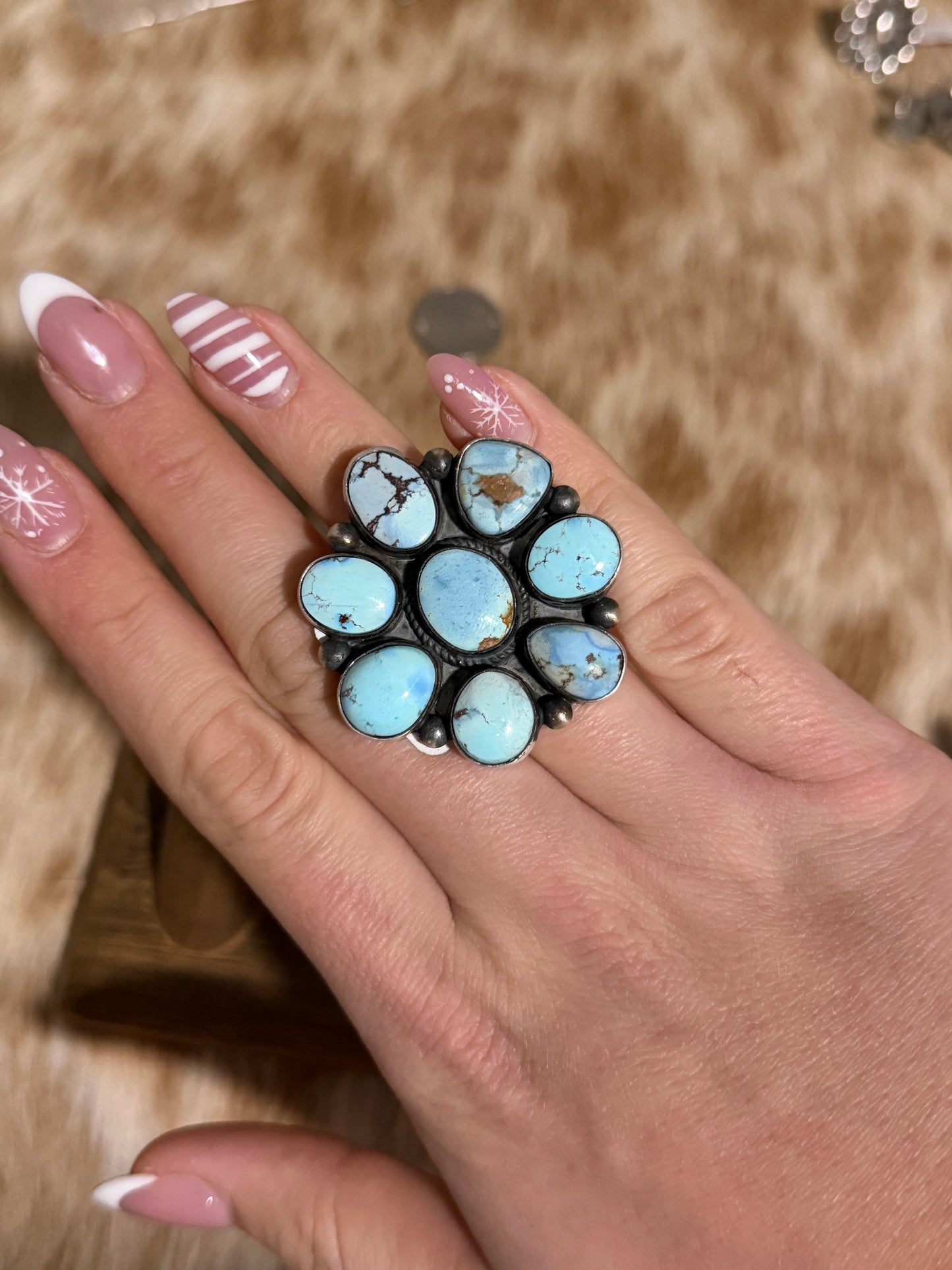 Size 9 Golden Hills Turquoise Cluster Ring