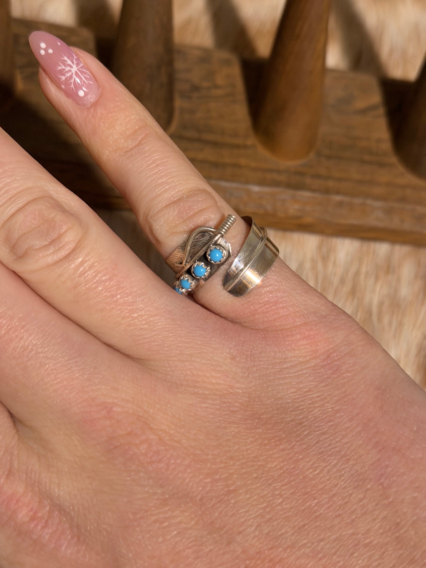 Adjustable Kingman Turquoise Feather Wrap Ring