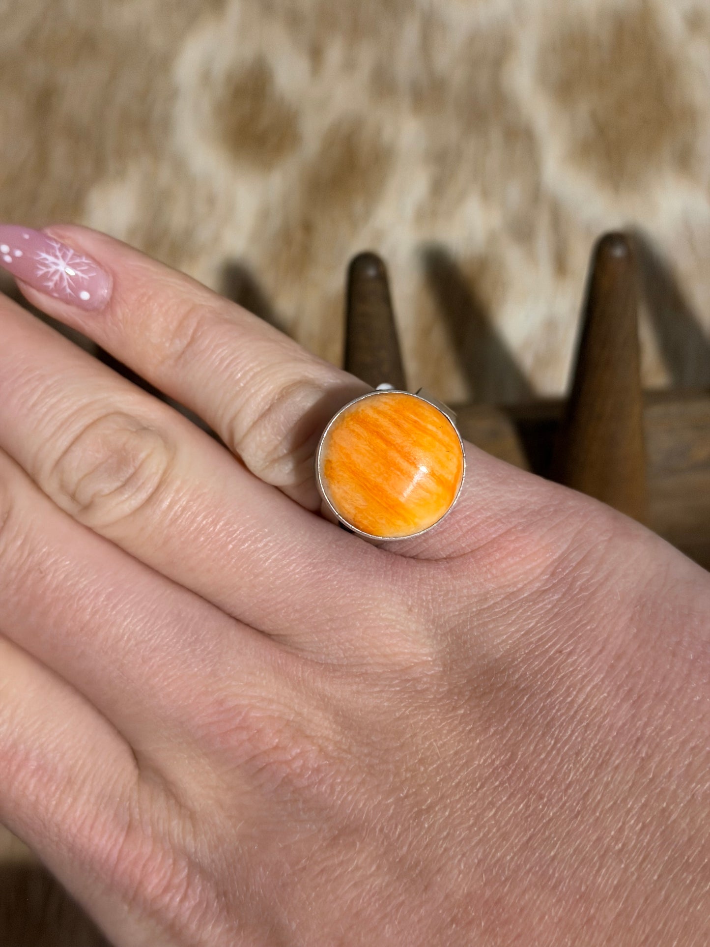 Adjustable Orange Spiny Oyster Shell Ring