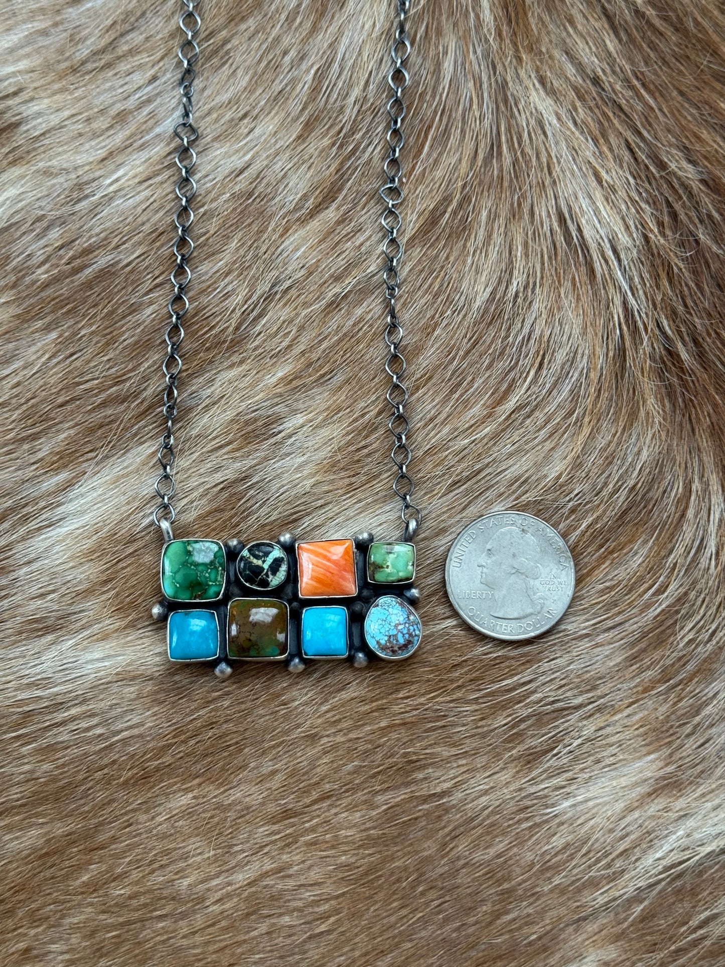 Multi Stone Cluster Bar Necklace