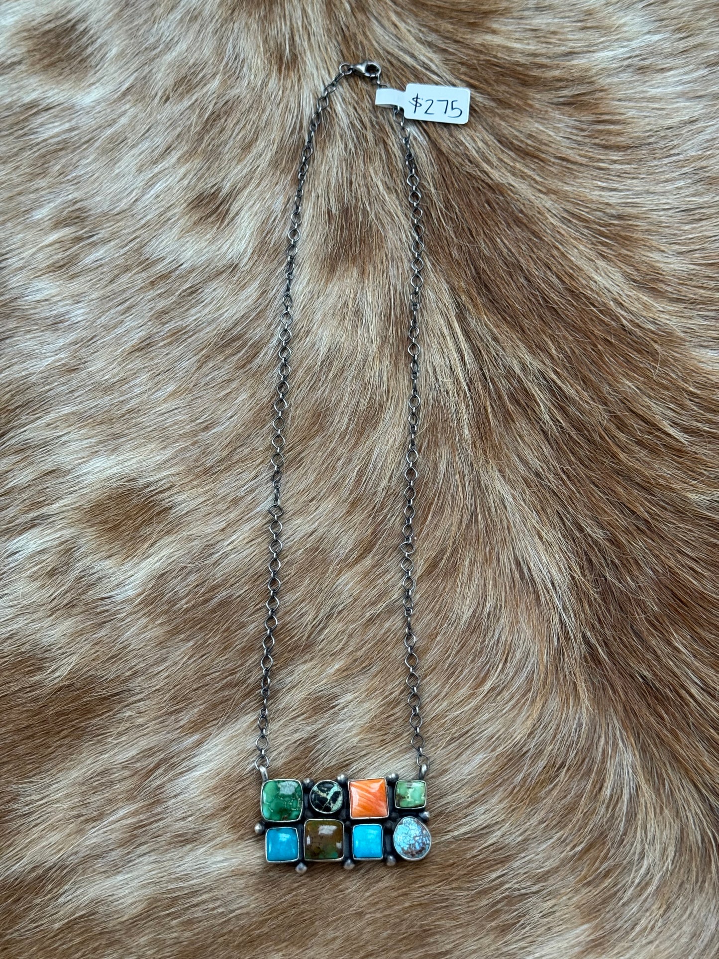 Multi Stone Cluster Bar Necklace