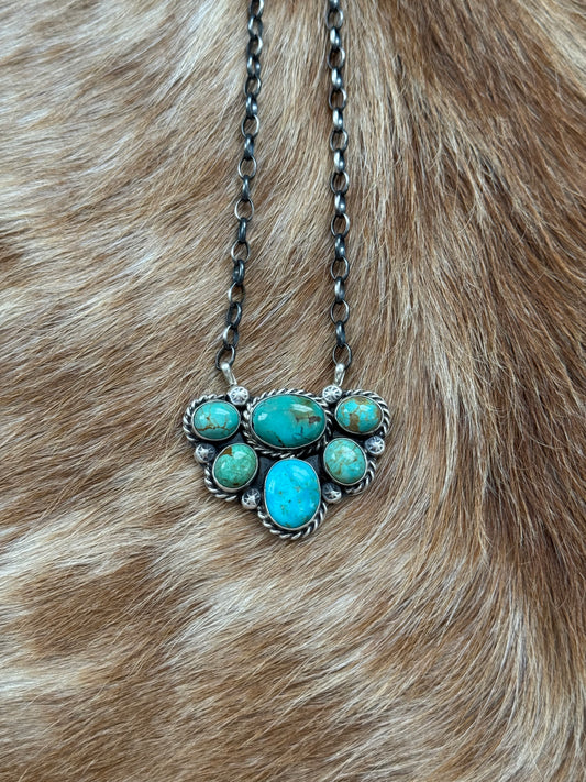 Kingman Turquoise Cluster Necklace