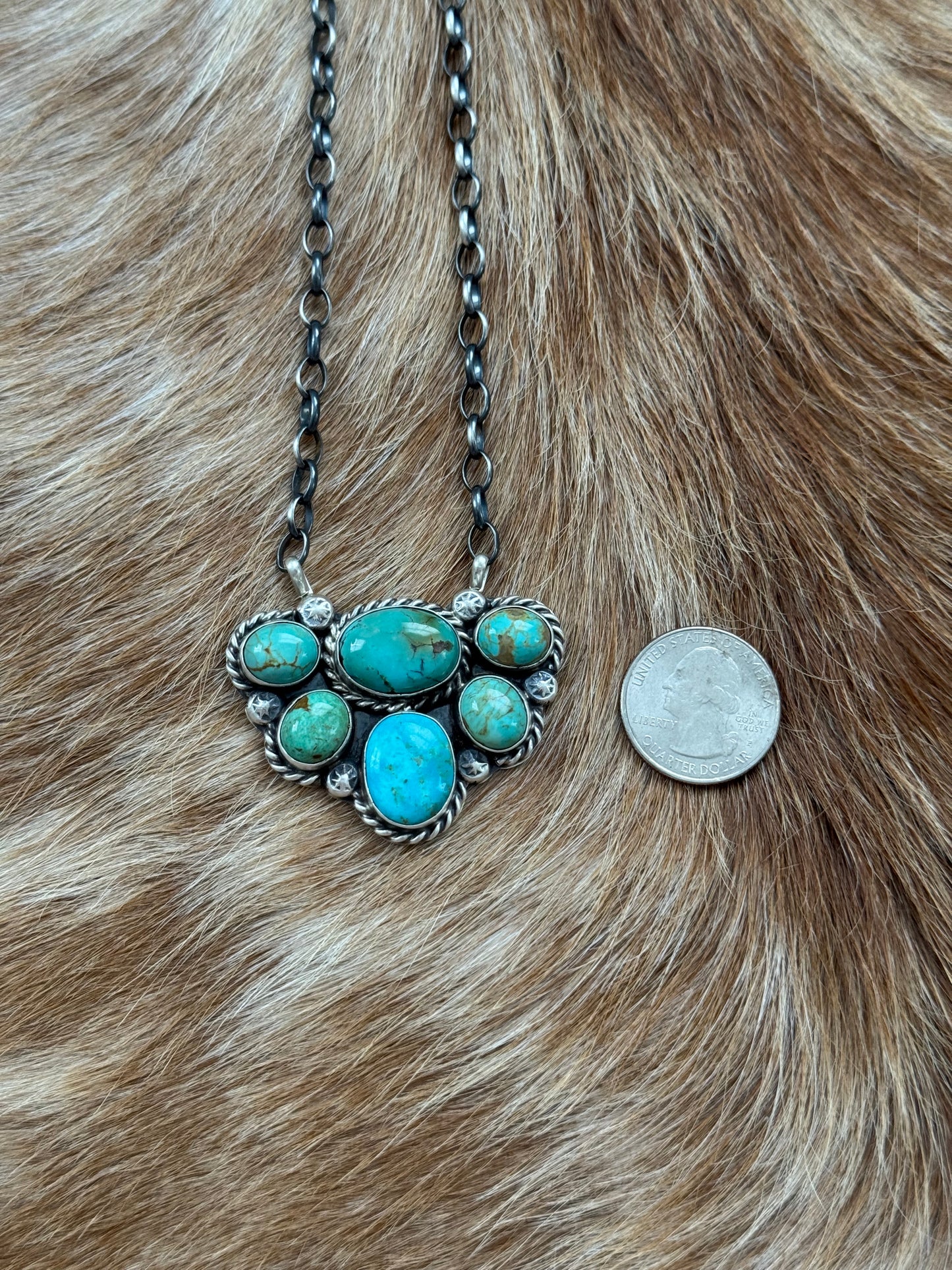 Kingman Turquoise Cluster Necklace