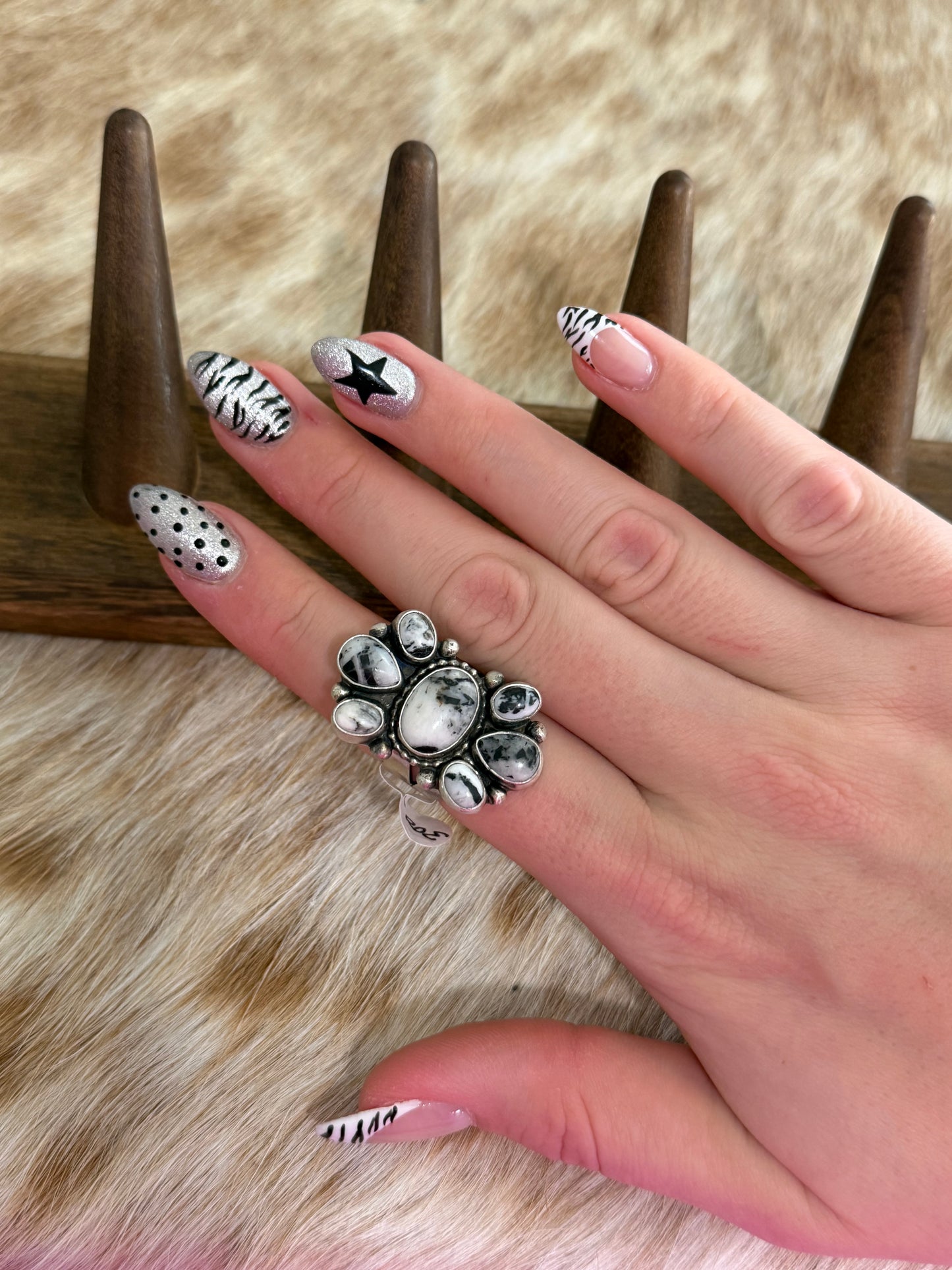 Size 9 White Buffalo Cluster Ring
