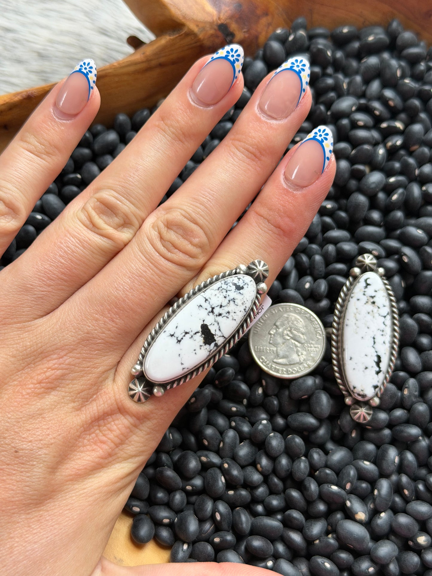 Adjustable Size 7-12 White Buffalo Ring