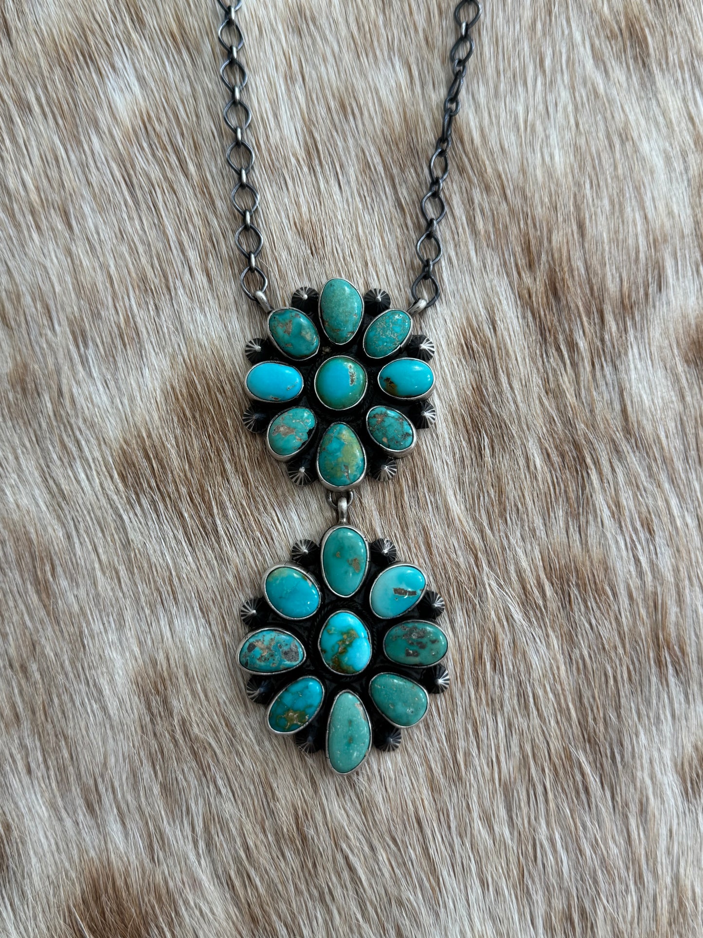 Kingman Turquoise Cluster Lariat Necklace