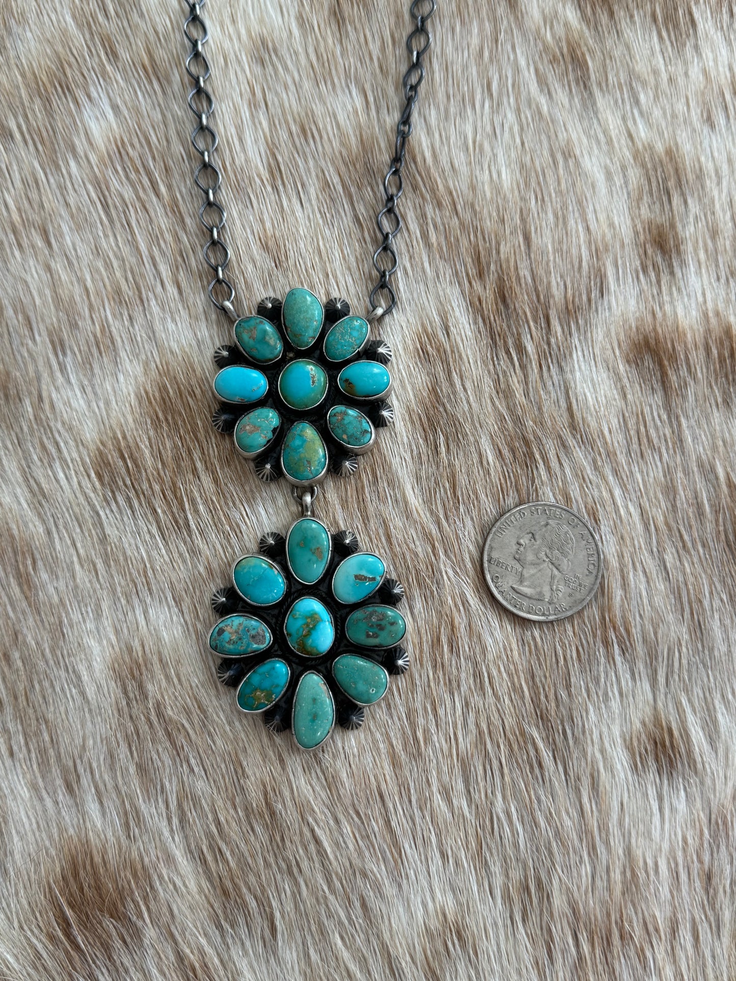 Kingman Turquoise Cluster Lariat Necklace