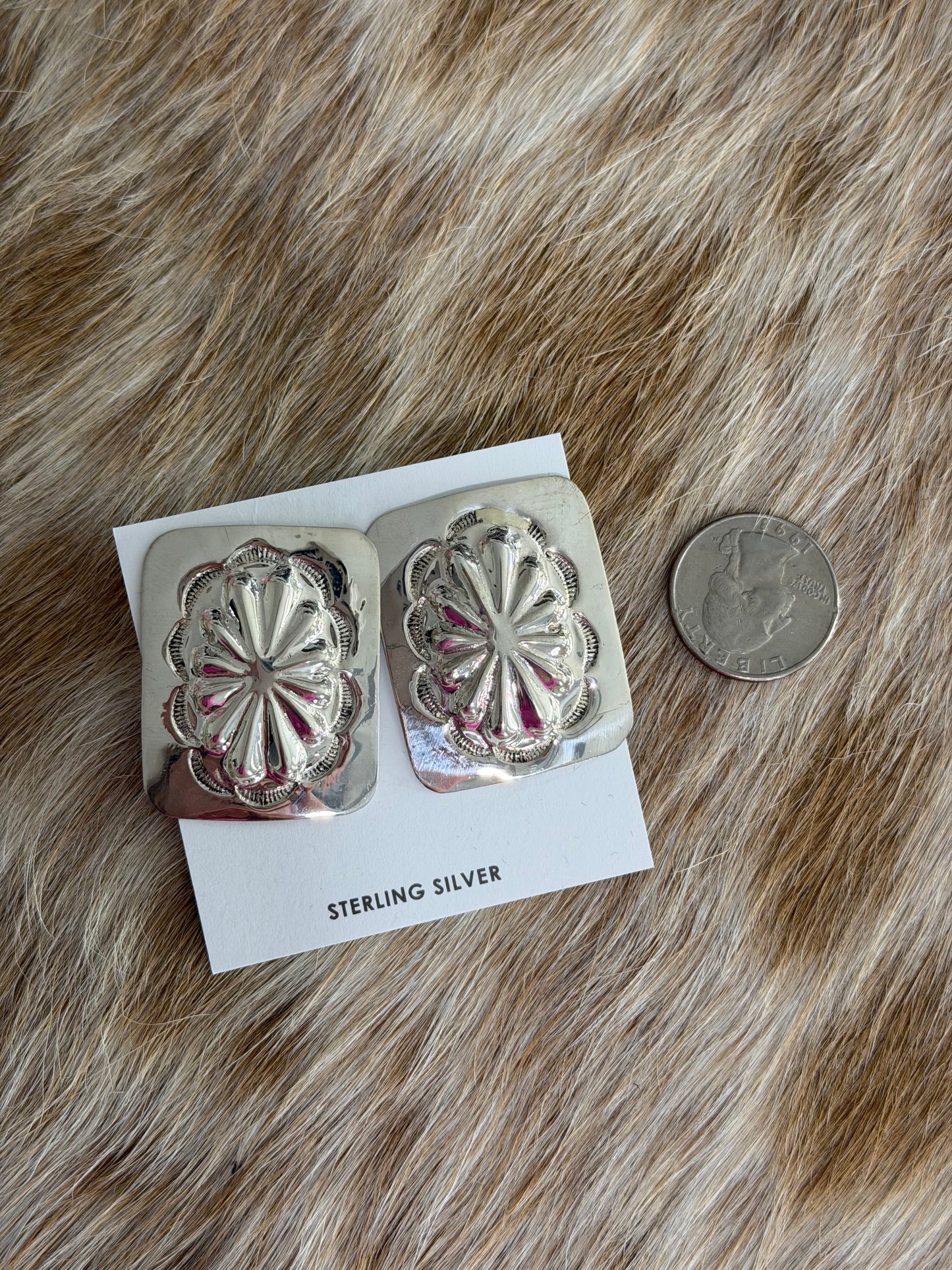 Sterling Silver Concho Earrings