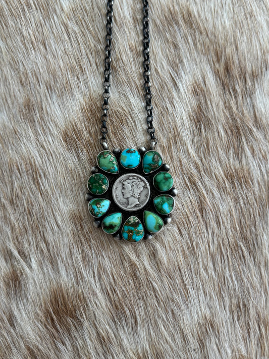 Sonoran Gold Turquoise Liberty Coin Cluster Necklace