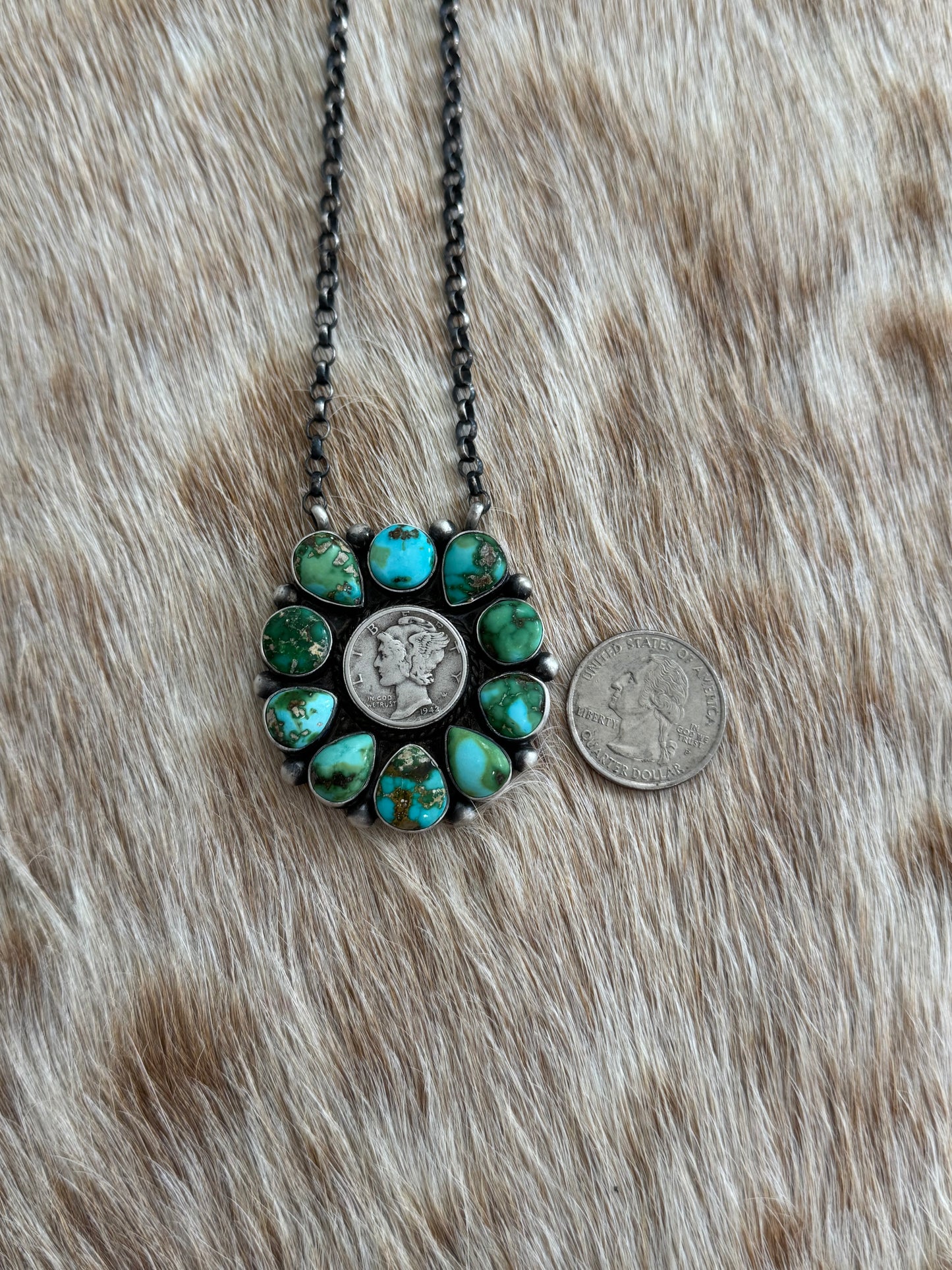 Sonoran Gold Turquoise Liberty Coin Cluster Necklace