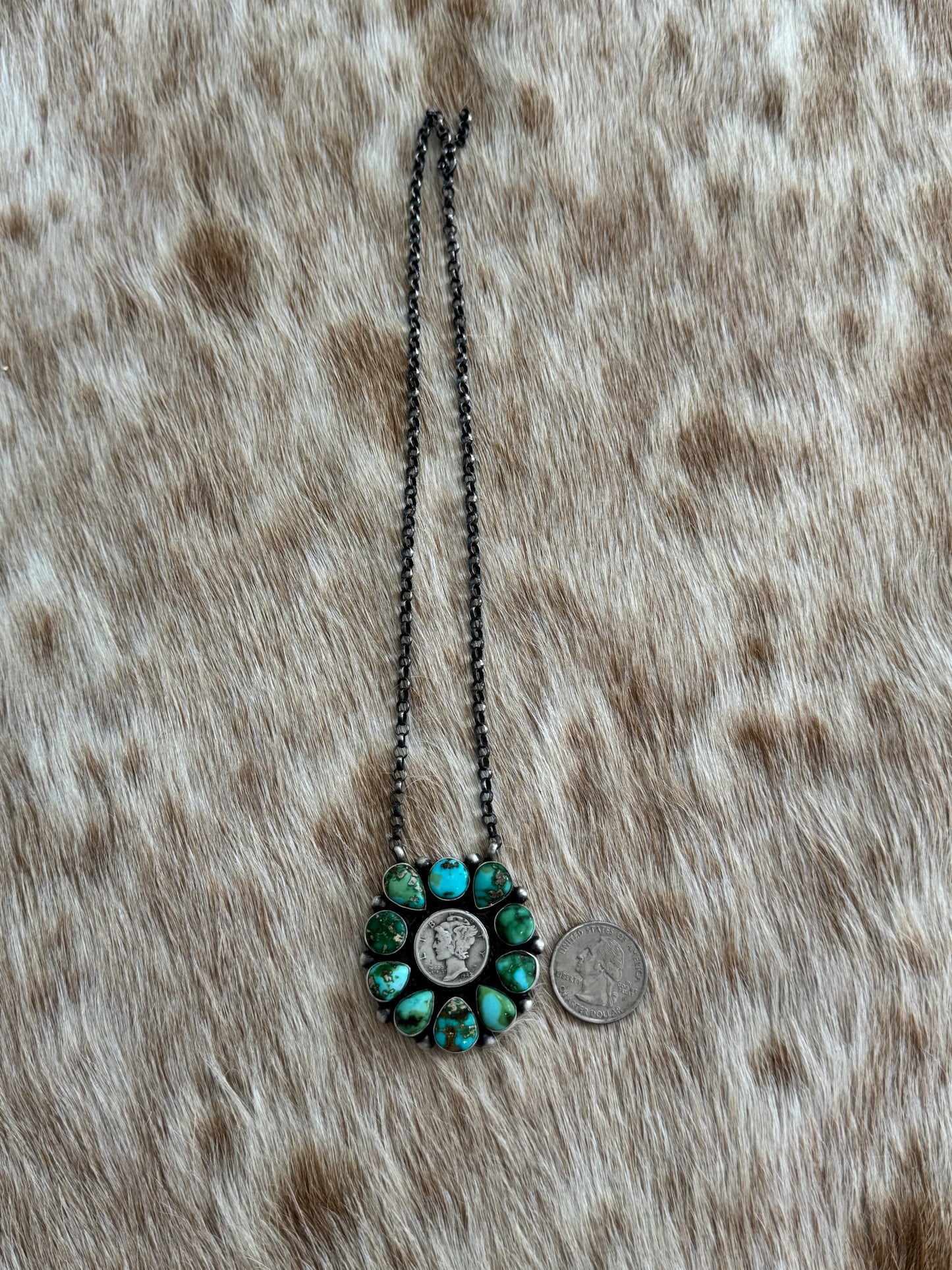Sonoran Gold Turquoise Liberty Coin Cluster Necklace