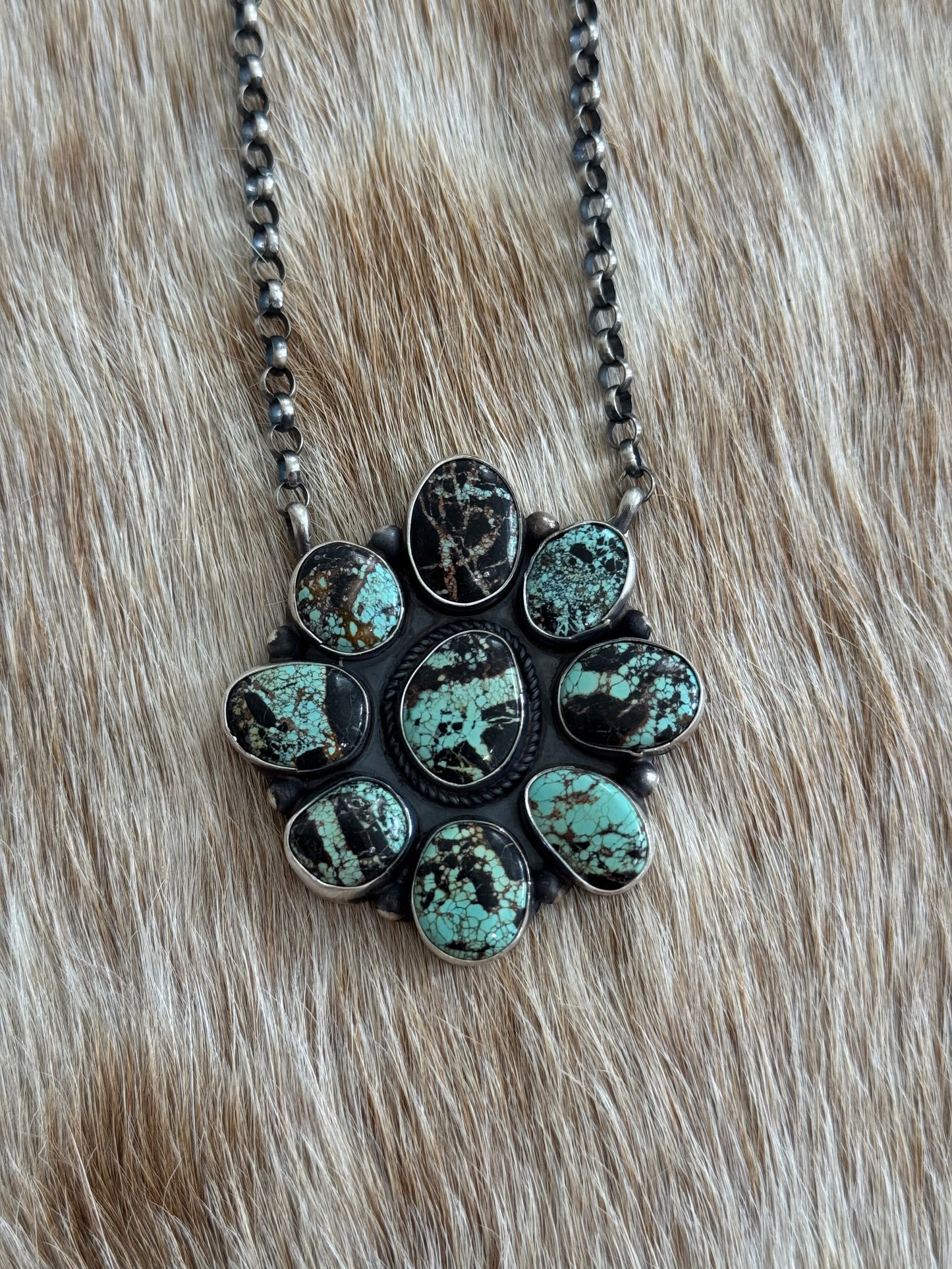 Black Jack Turquoise Cluster Necklace
