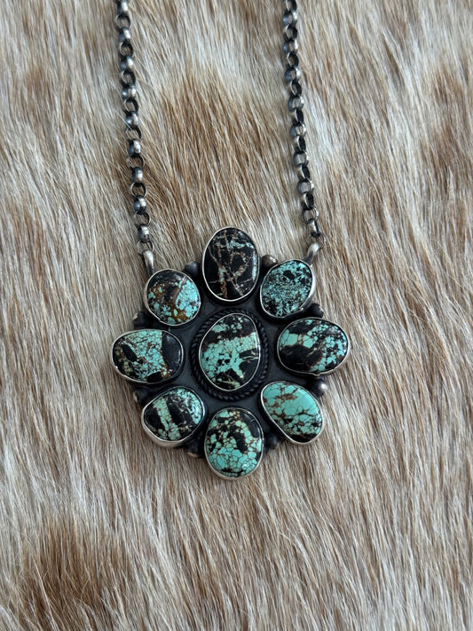 Black Jack Turquoise Cluster Necklace