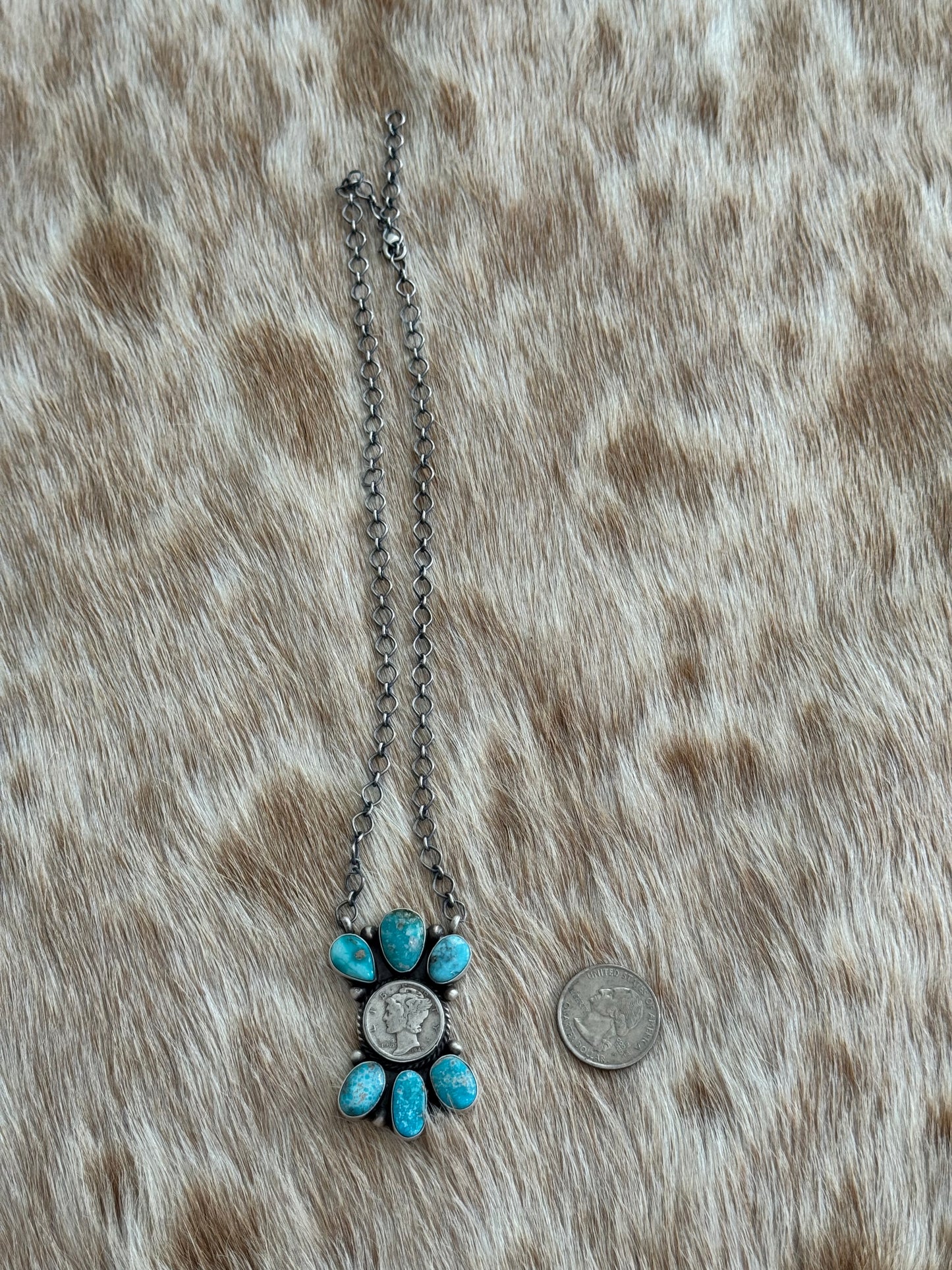 White Water Turquoise Liberty Coin Cluster Necklace