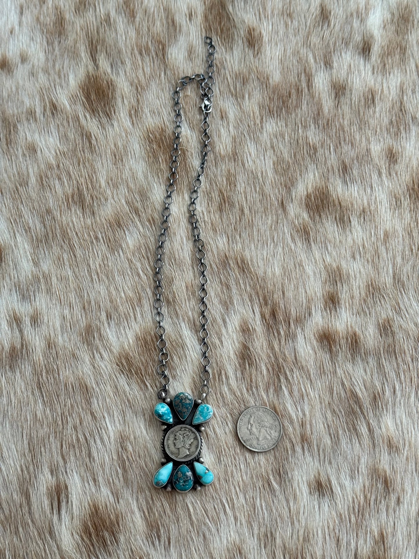 White Water Turquoise Liberty Coin Cluster Necklace