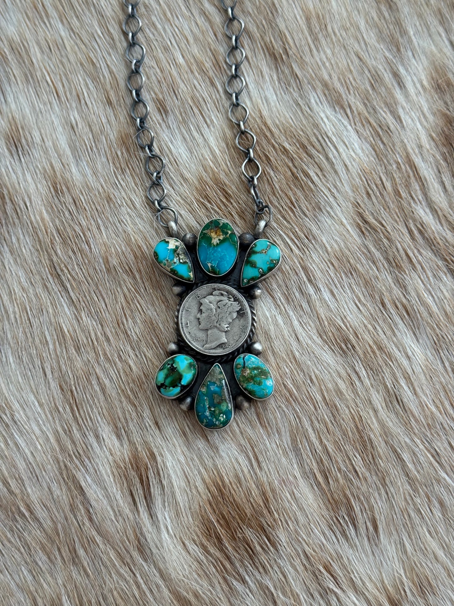 Sonoran Gold Turquoise Liberty Coin Cluster Necklace