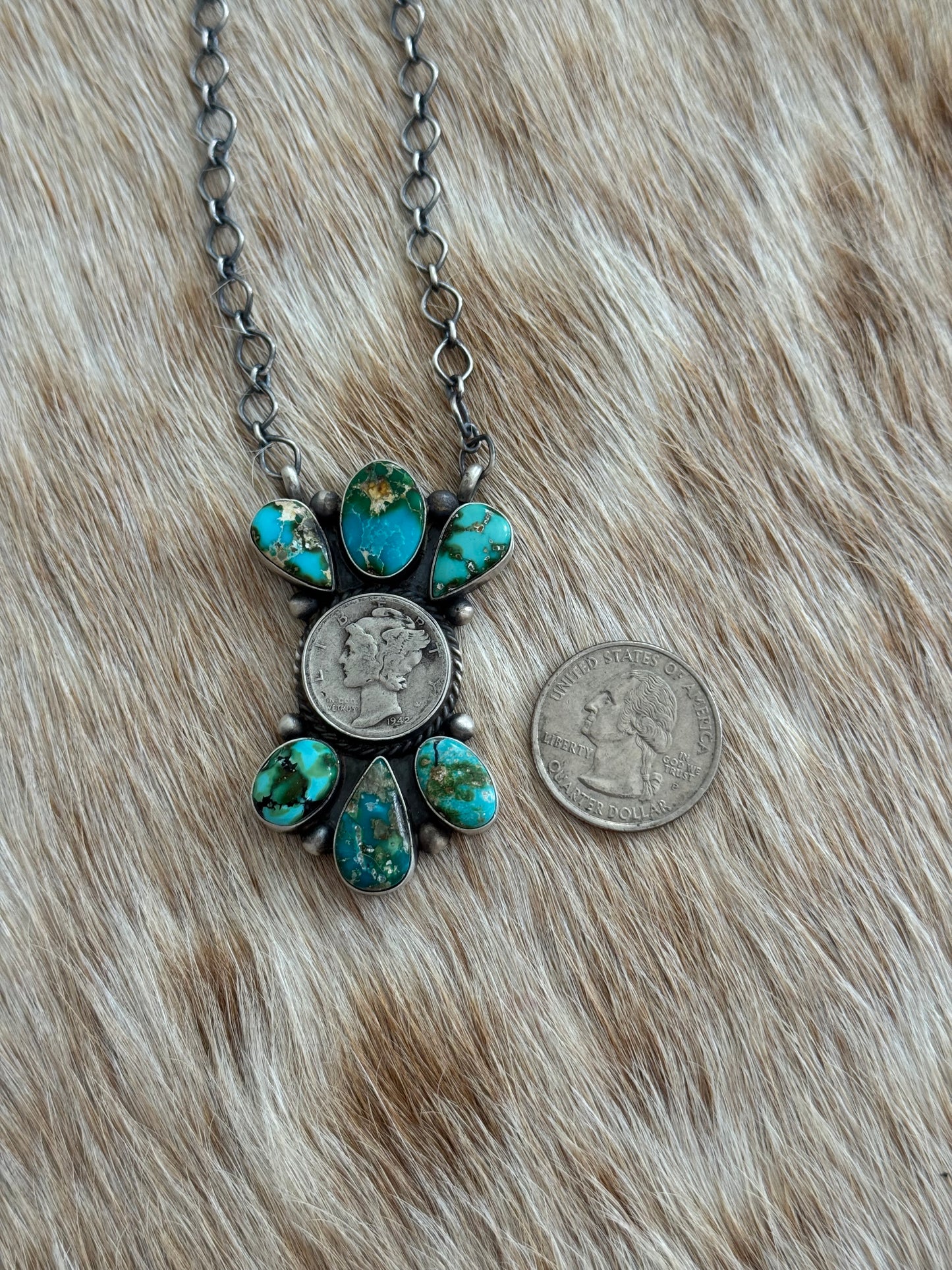 Sonoran Gold Turquoise Liberty Coin Cluster Necklace