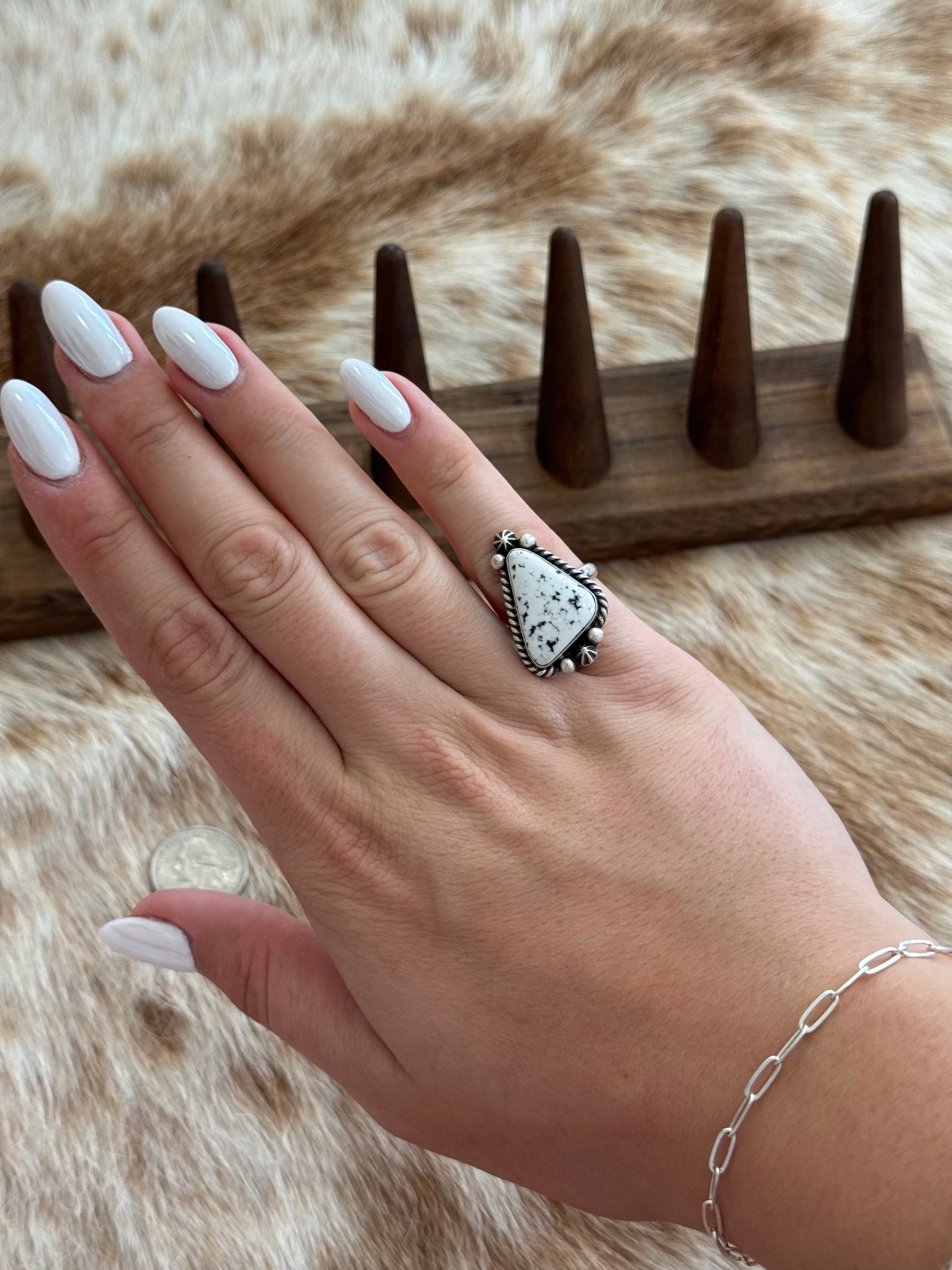 Adjustable Size 6-9 White Buffalo Ring