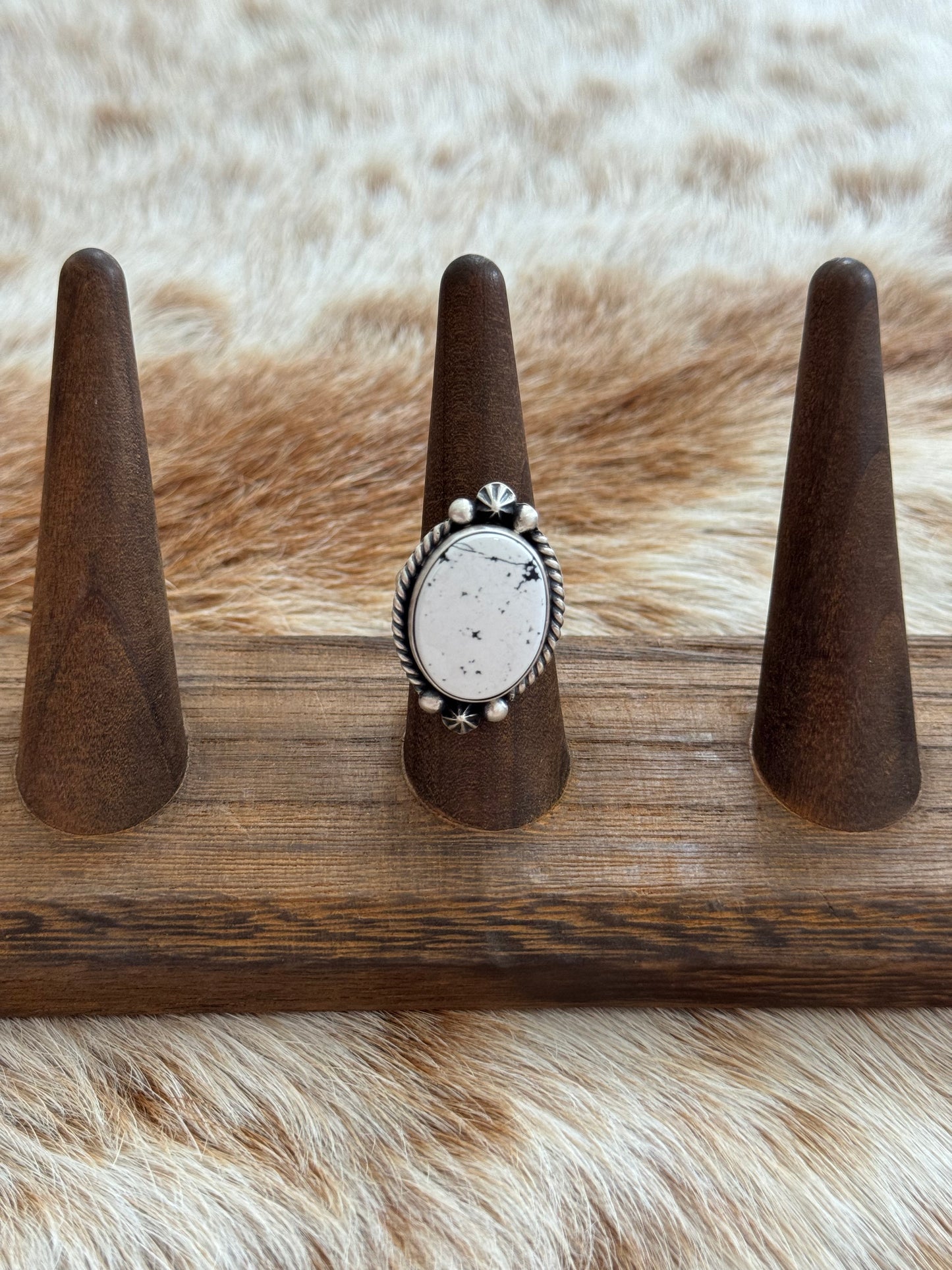 Adjustable Size 6-9 White Buffalo Ring