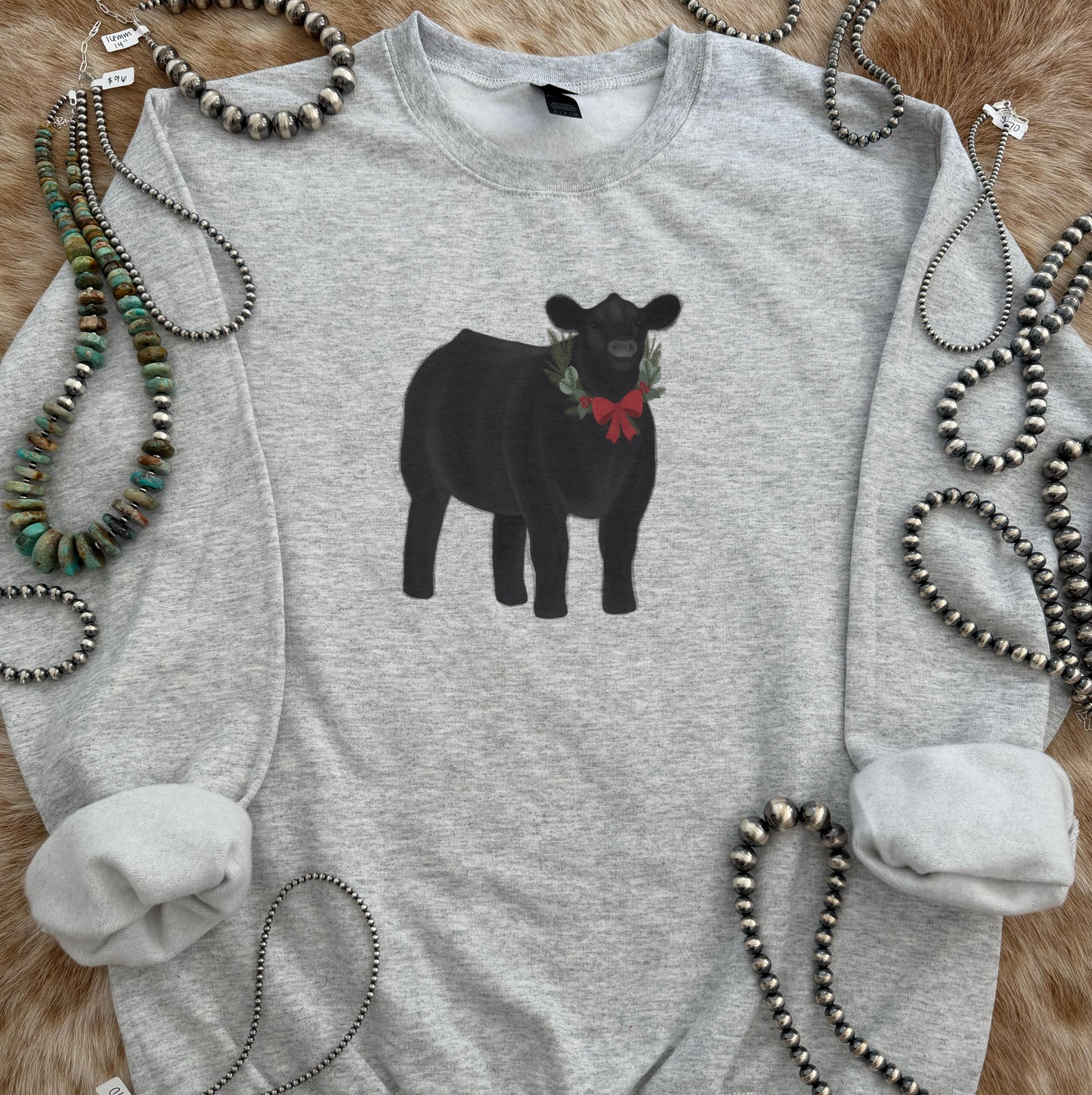 Christmas Wreath Steer Crewneck