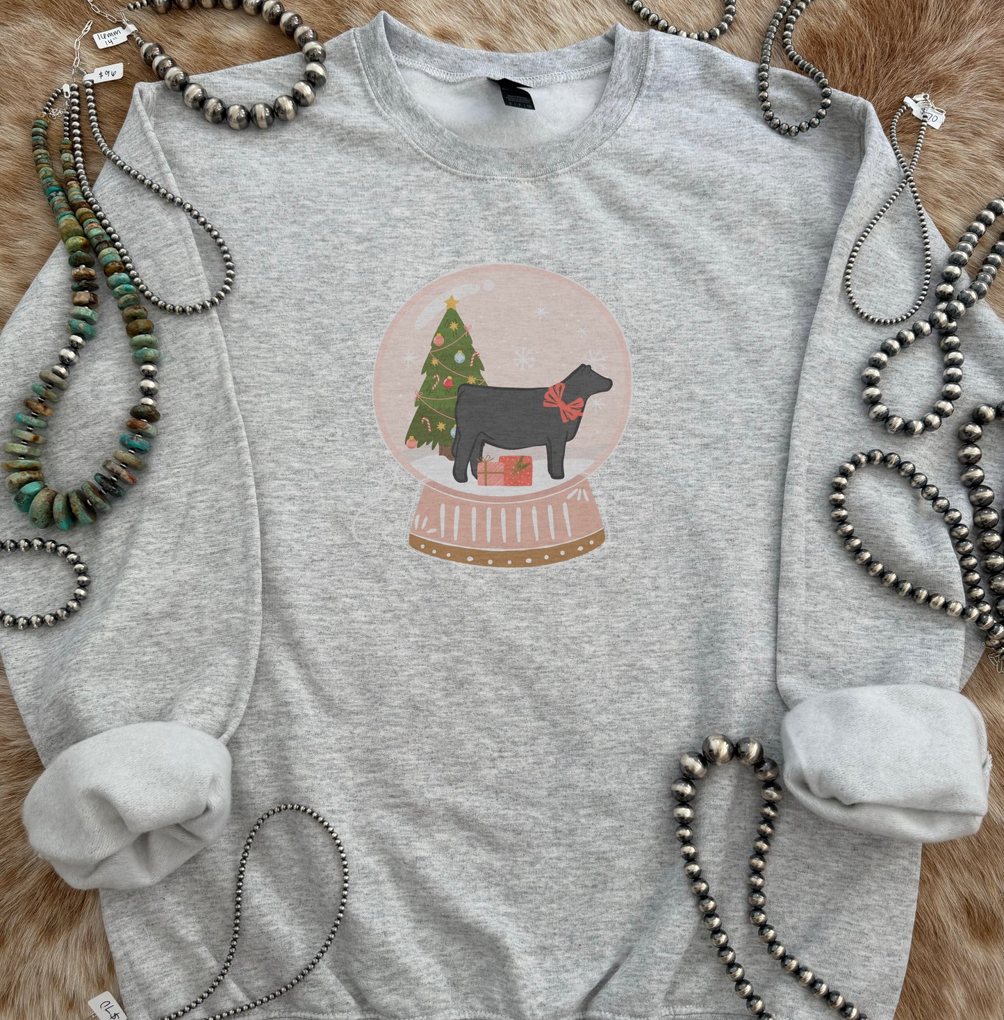 Christmas Snow Globe Steer Crewneck