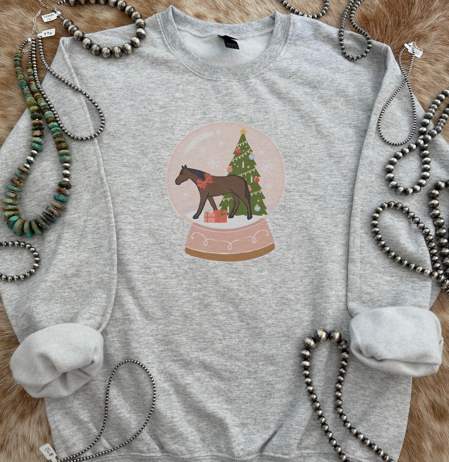 Christmas Snow Globe Horse Crewneck