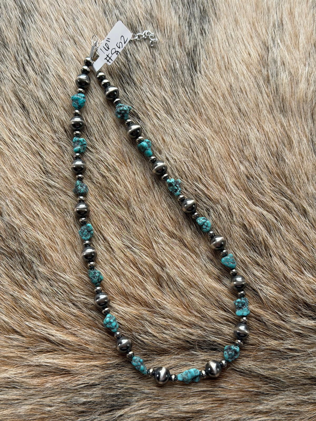 16" 8mm Pearl and Spiderweb Turquoise Necklace