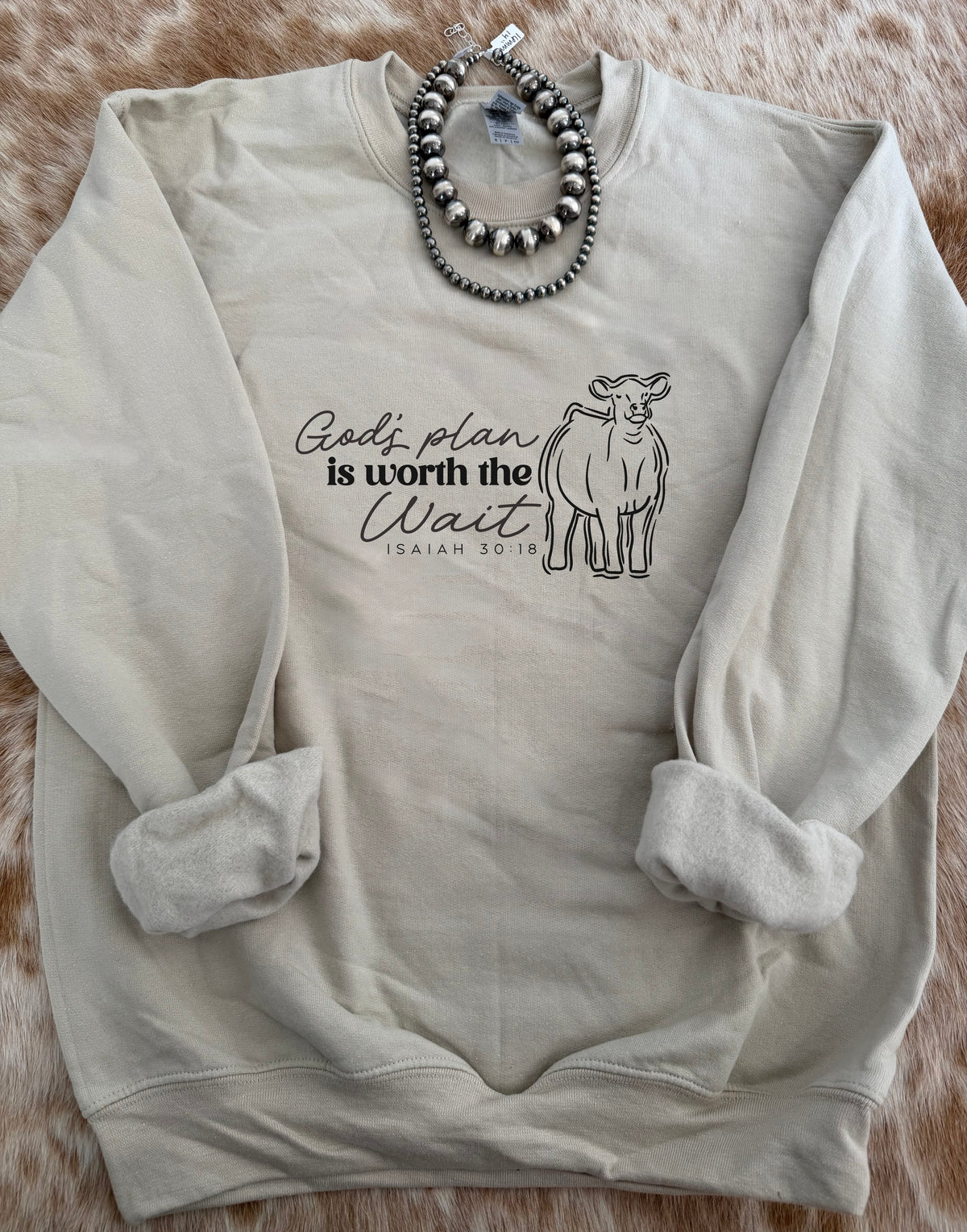God's Plan is Worth the Wait - Isaiah 30:18 - Market Steer Crewneck