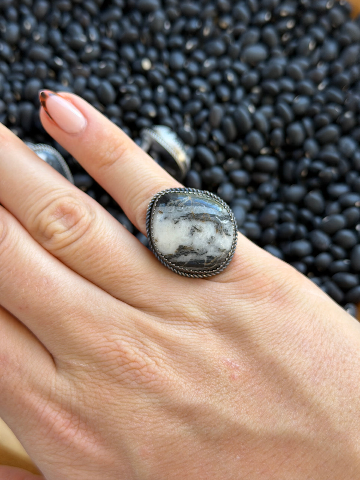 White Buffalo Adjustable Size 6-10 Ring