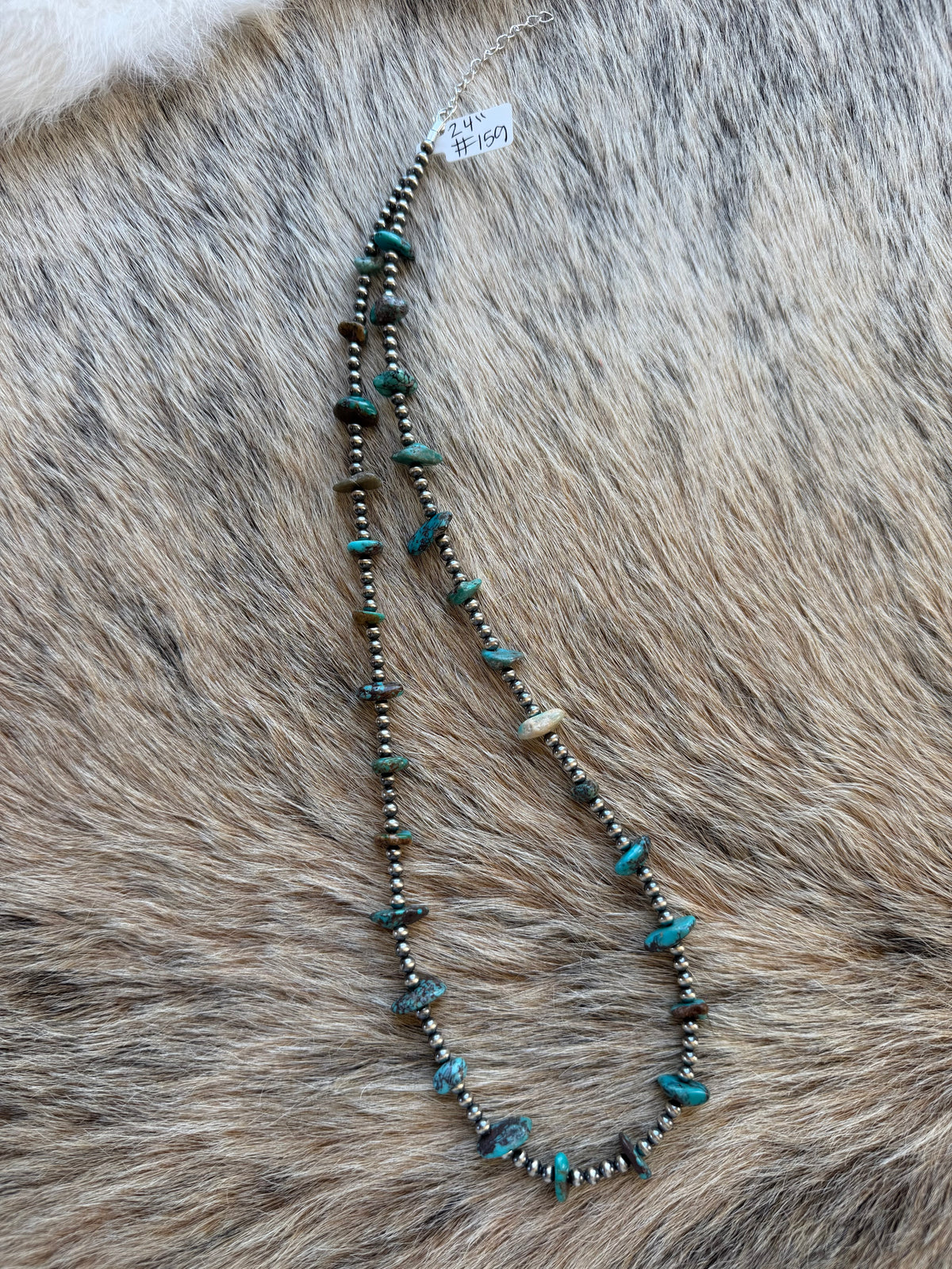 24" 4mm Sterling Pearl and Turquoise Necklace