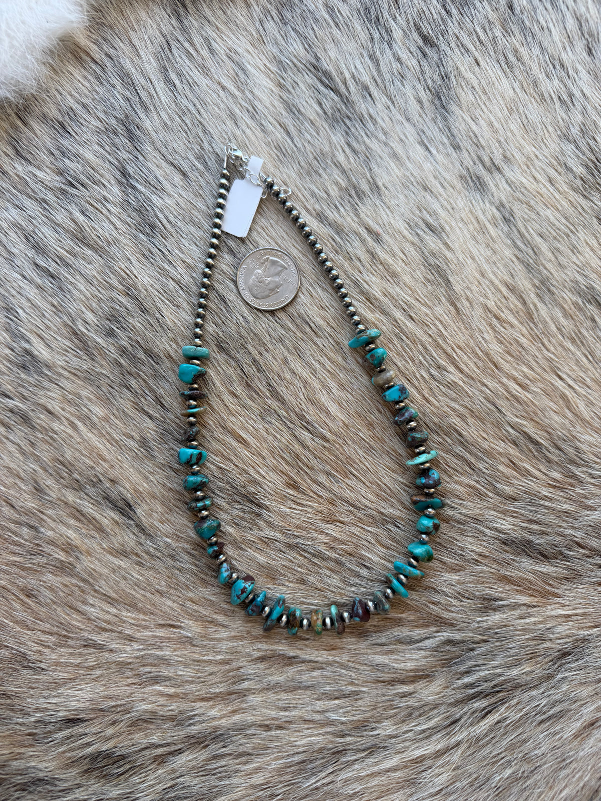 16.5" 4mm Sterling Pearl and Turquoise Necklace