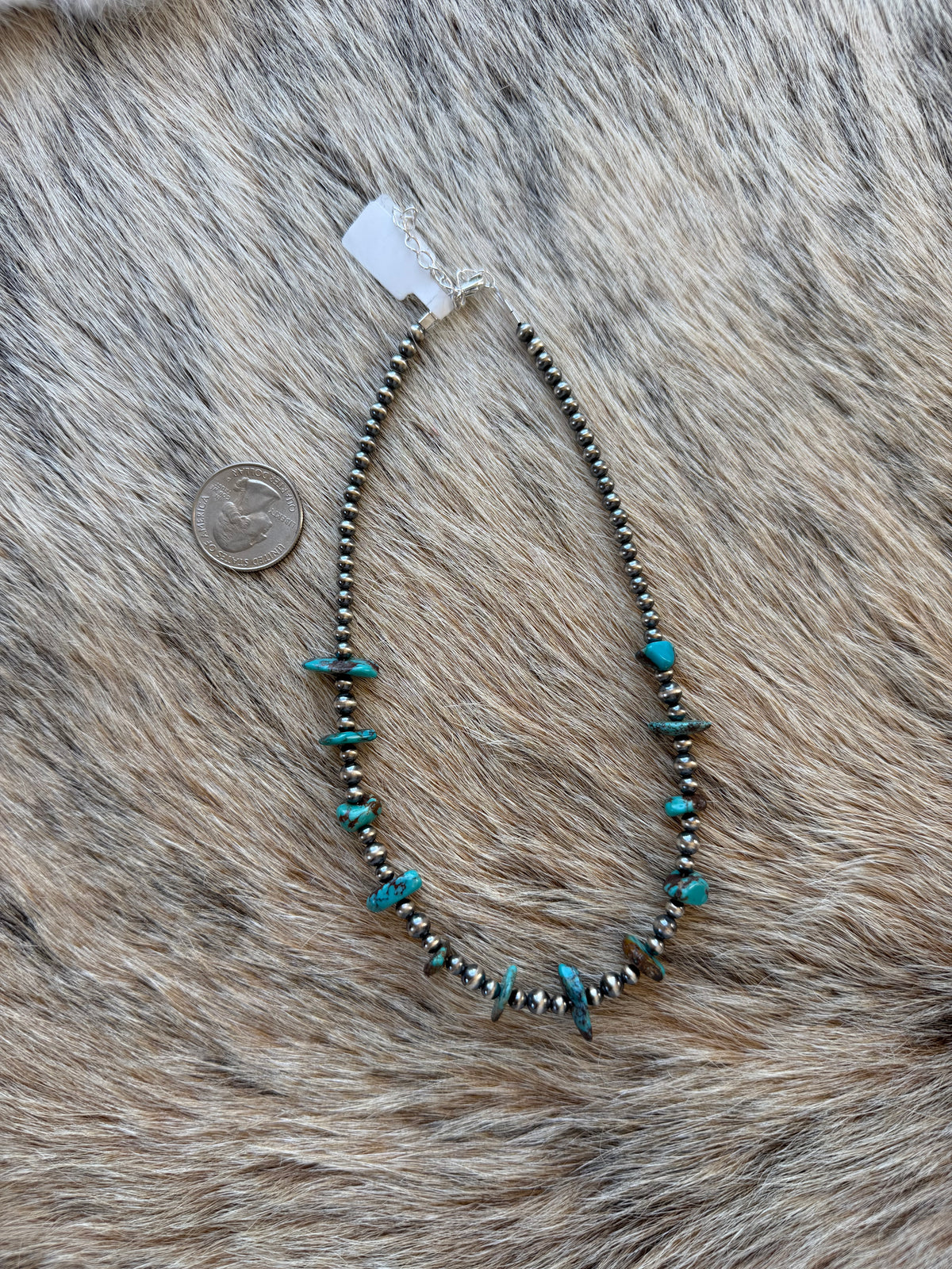 14" 4mm Sterling Pearl and Turquoise Necklace