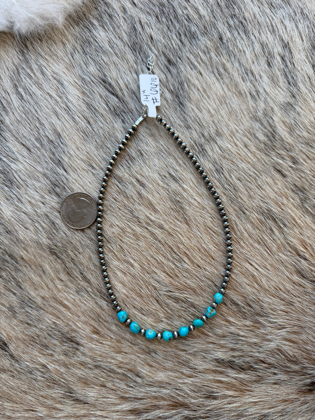 14" 4mm Sterling Pearl and Turquoise Necklace