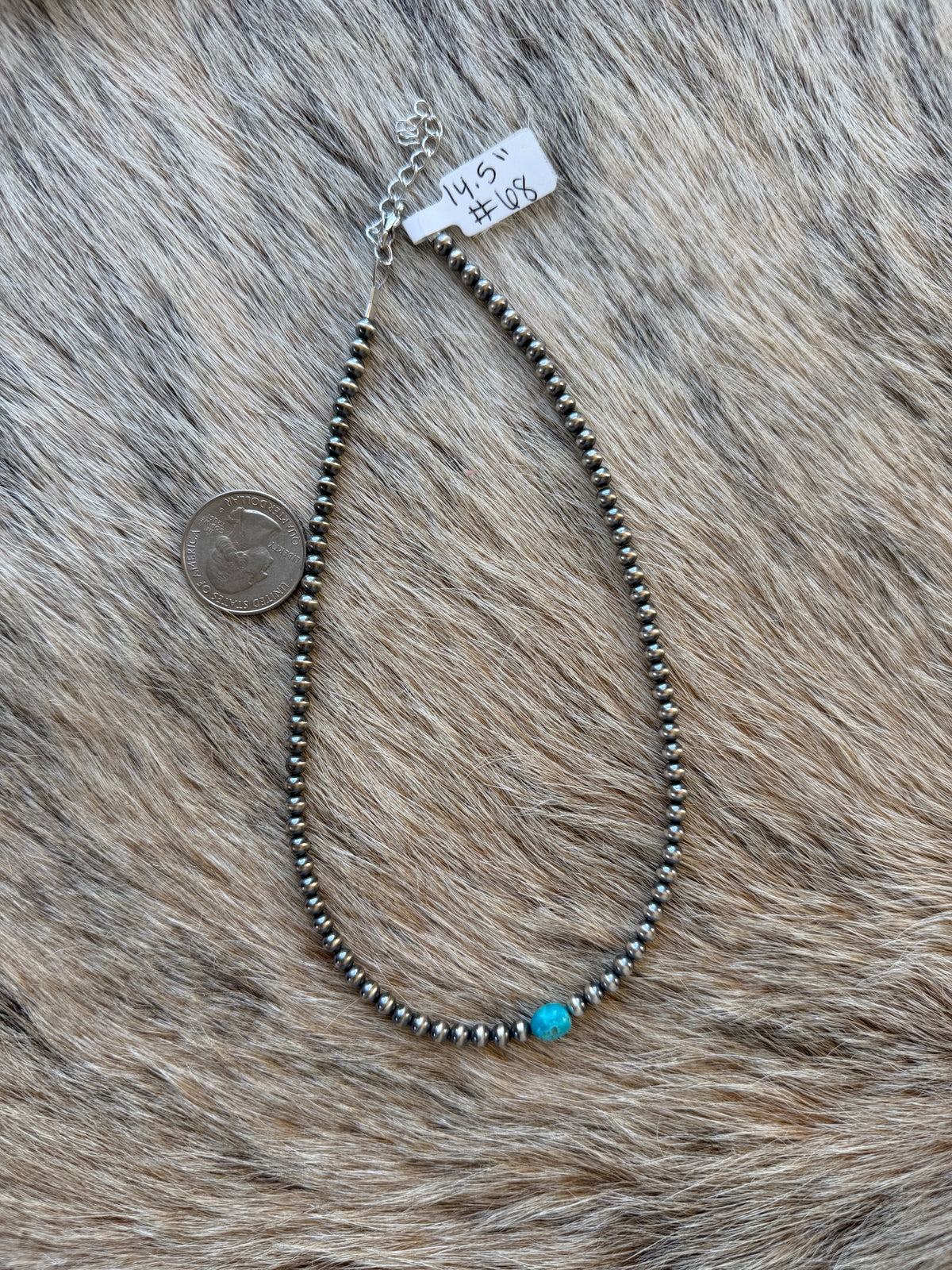 14.5" 4mm Sterling Pearl and Turquoise Necklace