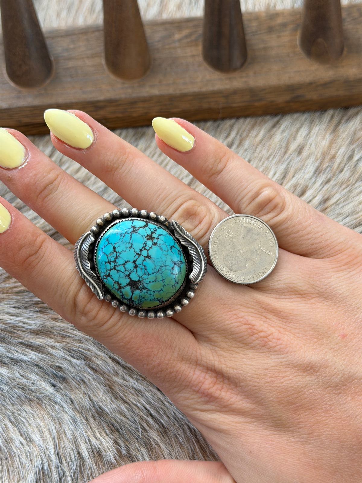 Size 9+ Vintage Large Turquoise Ring